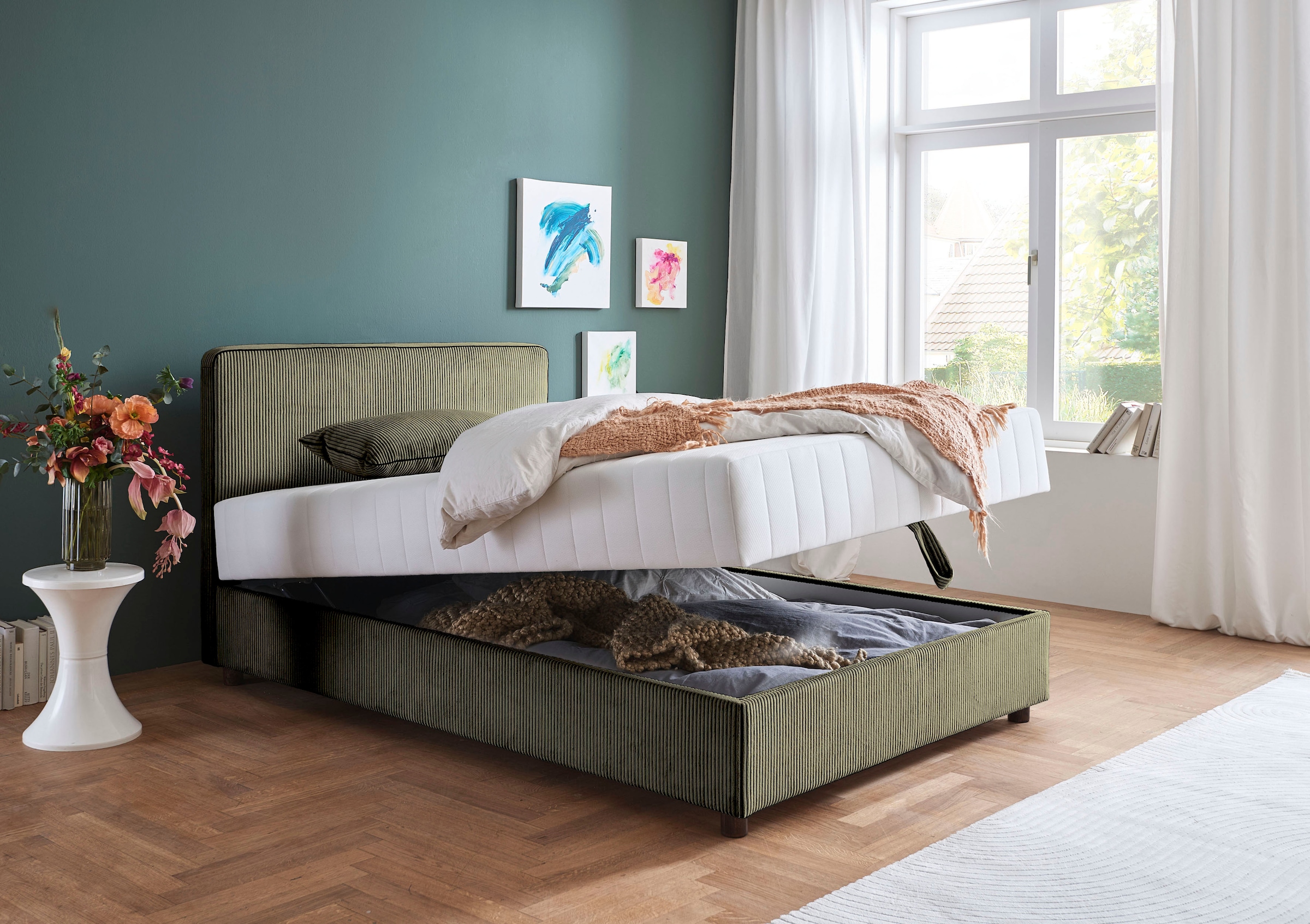 ATLANTIC home collection Bett »Corinna« Boxbett inkl. Stauraum, Cord, erhältlich in unterschiedlichen Breiten