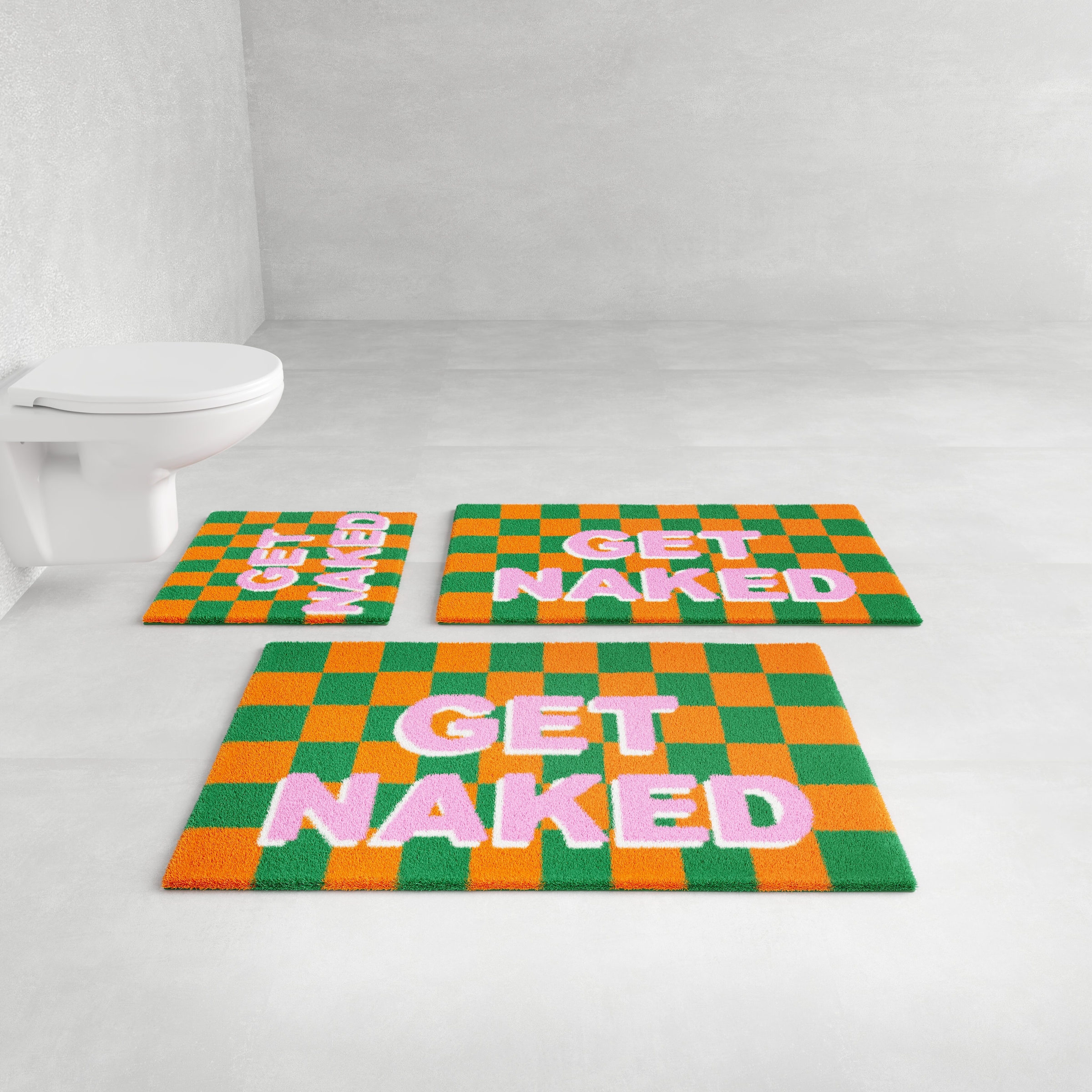 GOODproduct Tapis de bain »Get Naked, modern, Badvorleger, Badezimmer Teppich« Höhe 20 mm revêtement antidérapant Séchage rapide tapis de bain, avec inscription, 2 variantes, rectangulaire