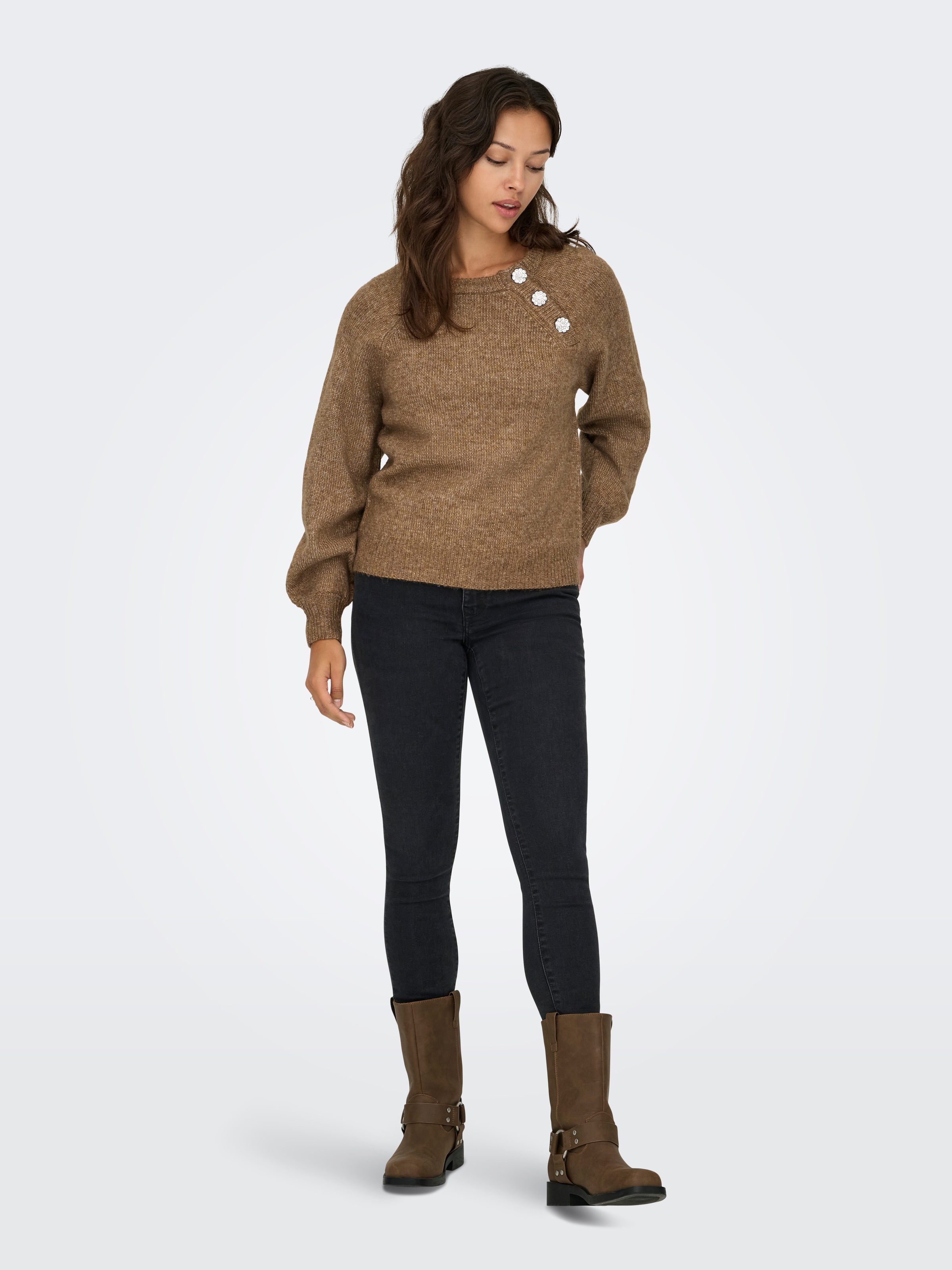 ONLY Strickpullover »ONLLAUREN LIFE LS O-NECK BUTTON KNT«