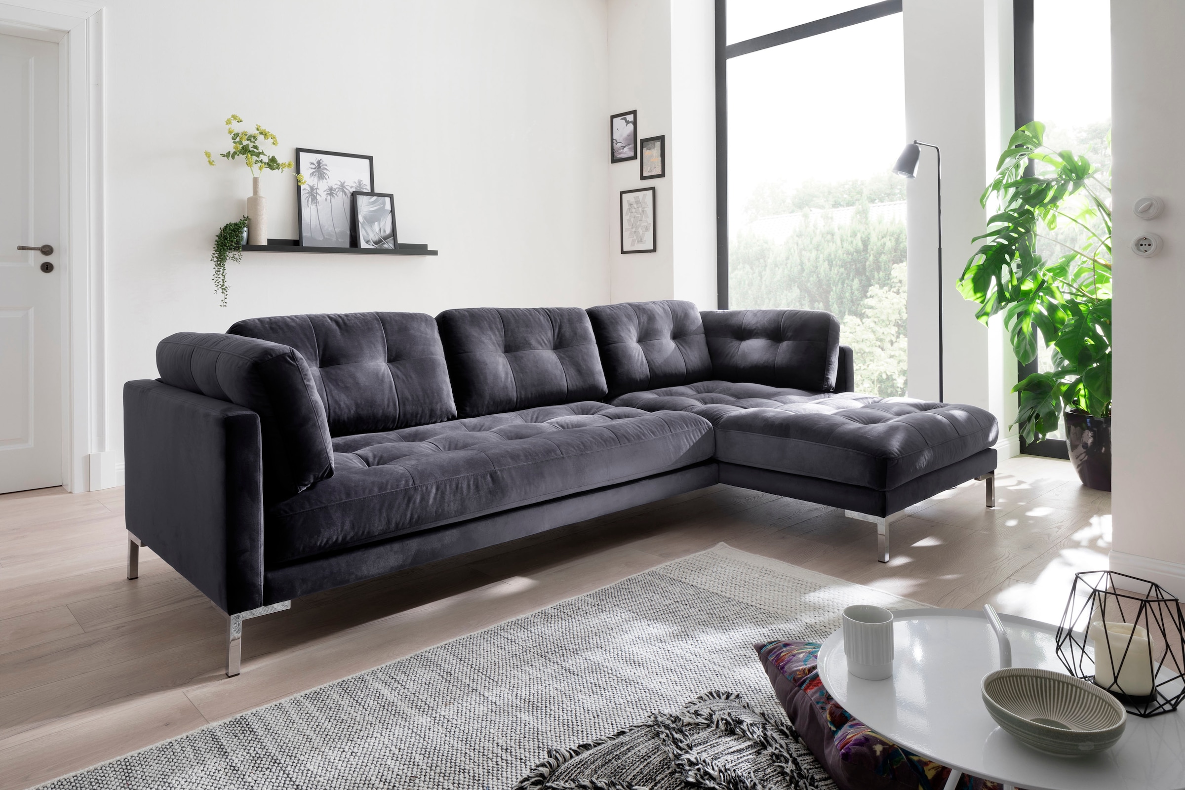 Trends by HG Canapé d'angle »Landau L-Form« in Cord-Stoff mit Metallfuss