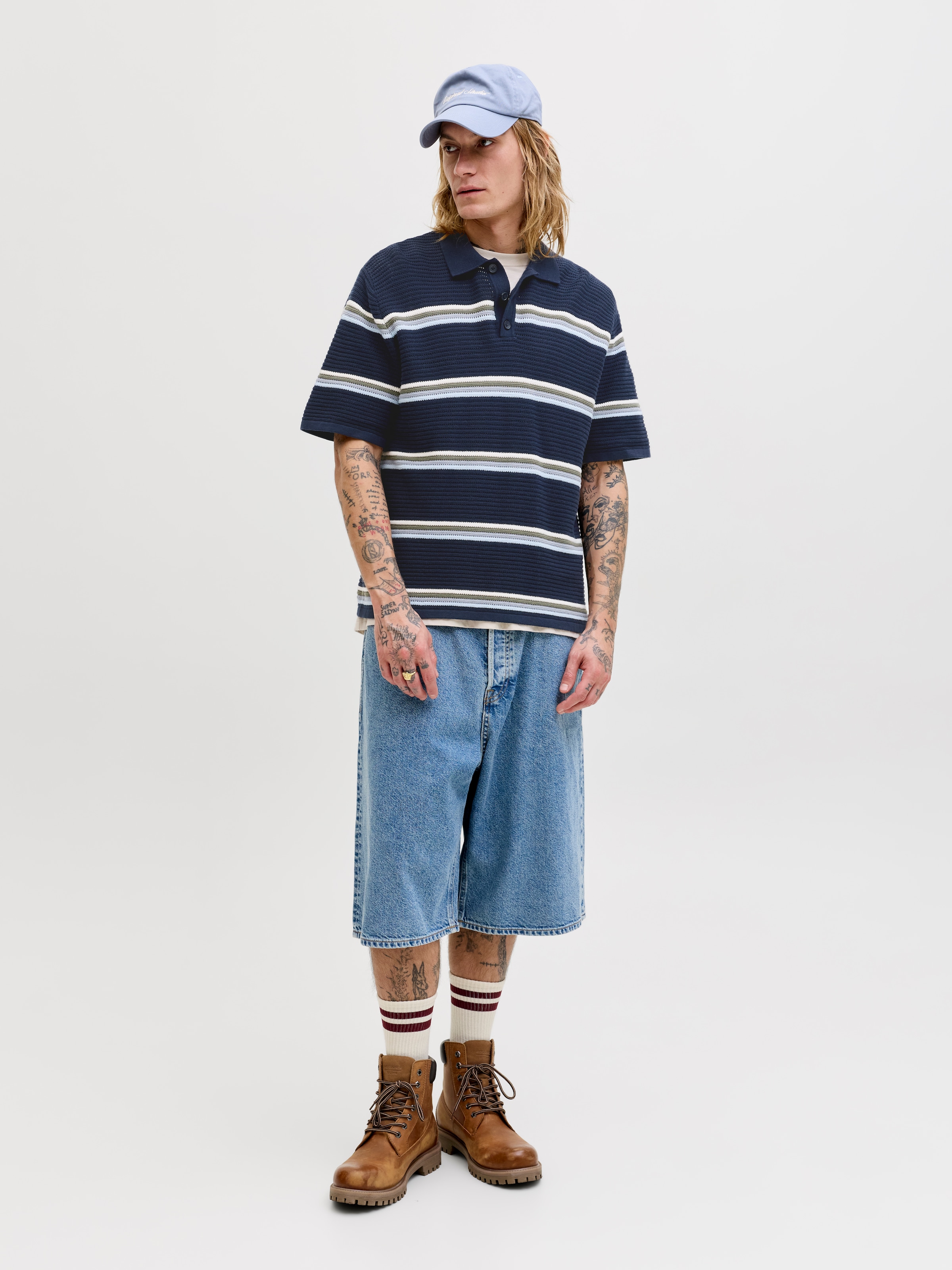 Jack & Jones Pull à col polo »JORMAINE KNIT STRIPE POLO SN« coton, coupe décontractée