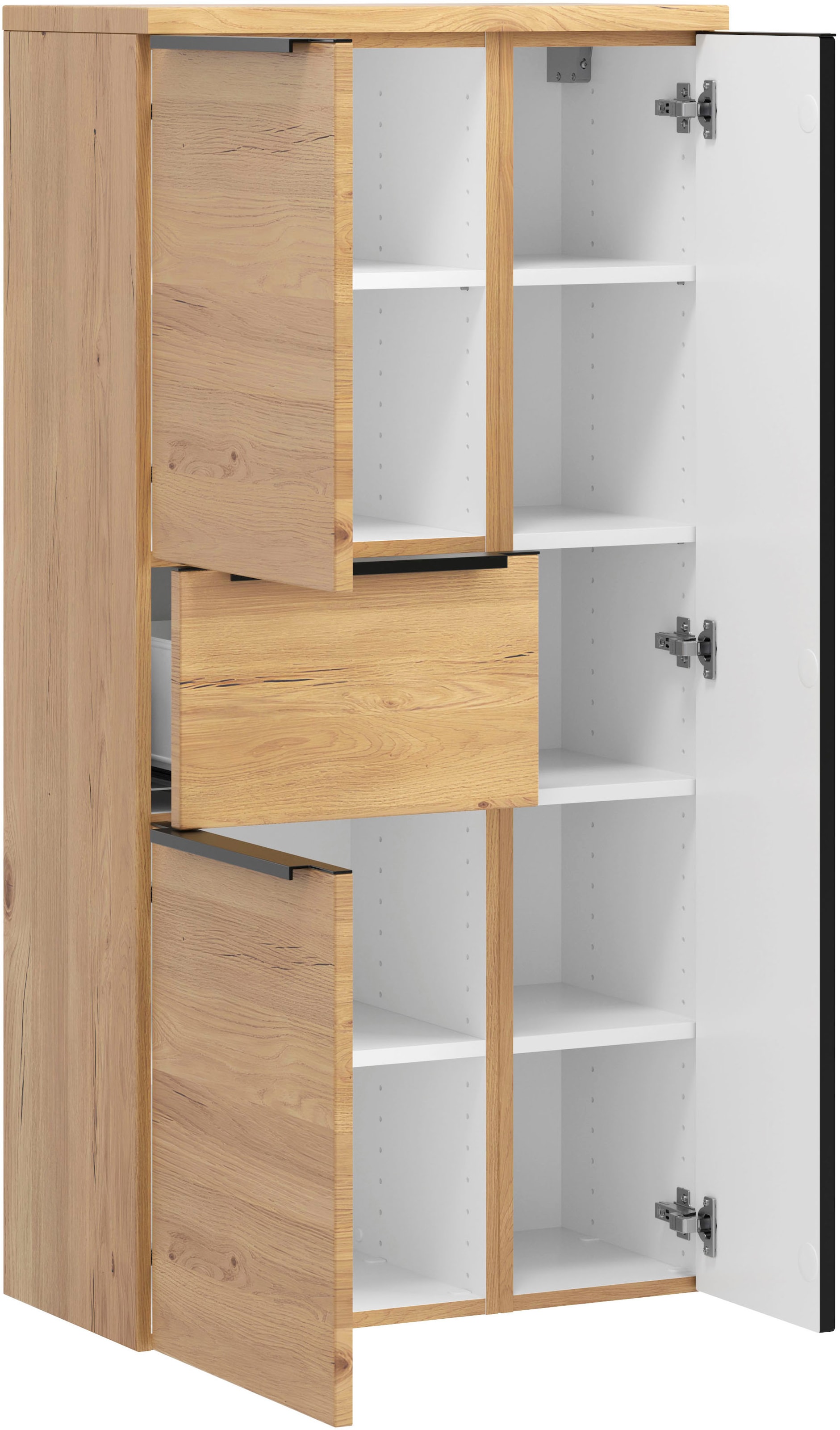 welltime Armoire intermédiaire »MAILAND, Softclose-Auszug, gedämpfte Scharniere, hochwertiges MDF« Dimensions (L/H/P) env. 65/130/35 cm,  chêne sauvage, charnières amorties et tiroir à fermeture douce