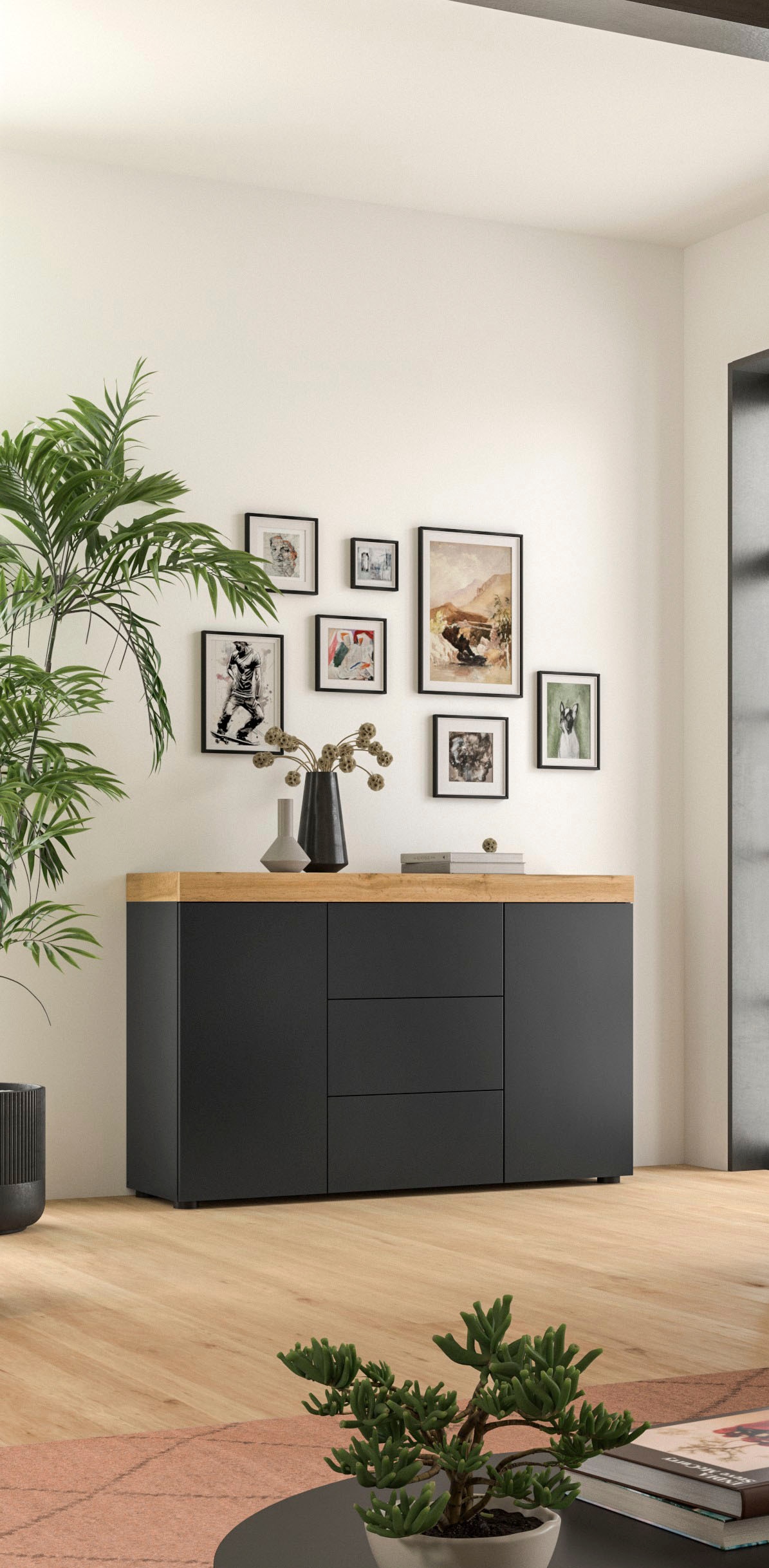 GOODproduct Sideboard »MAMBO, TOPSELLER!, Breite 125cm, 2 Türen, 3 Schubkästen, push-2-open« 2 farbige Ausführung, in verschiedenen Farben erhältlich, 1 cuis tlg. Sideboard, Kommode, Wohnzimmer, Flur, Arbeitszimmer