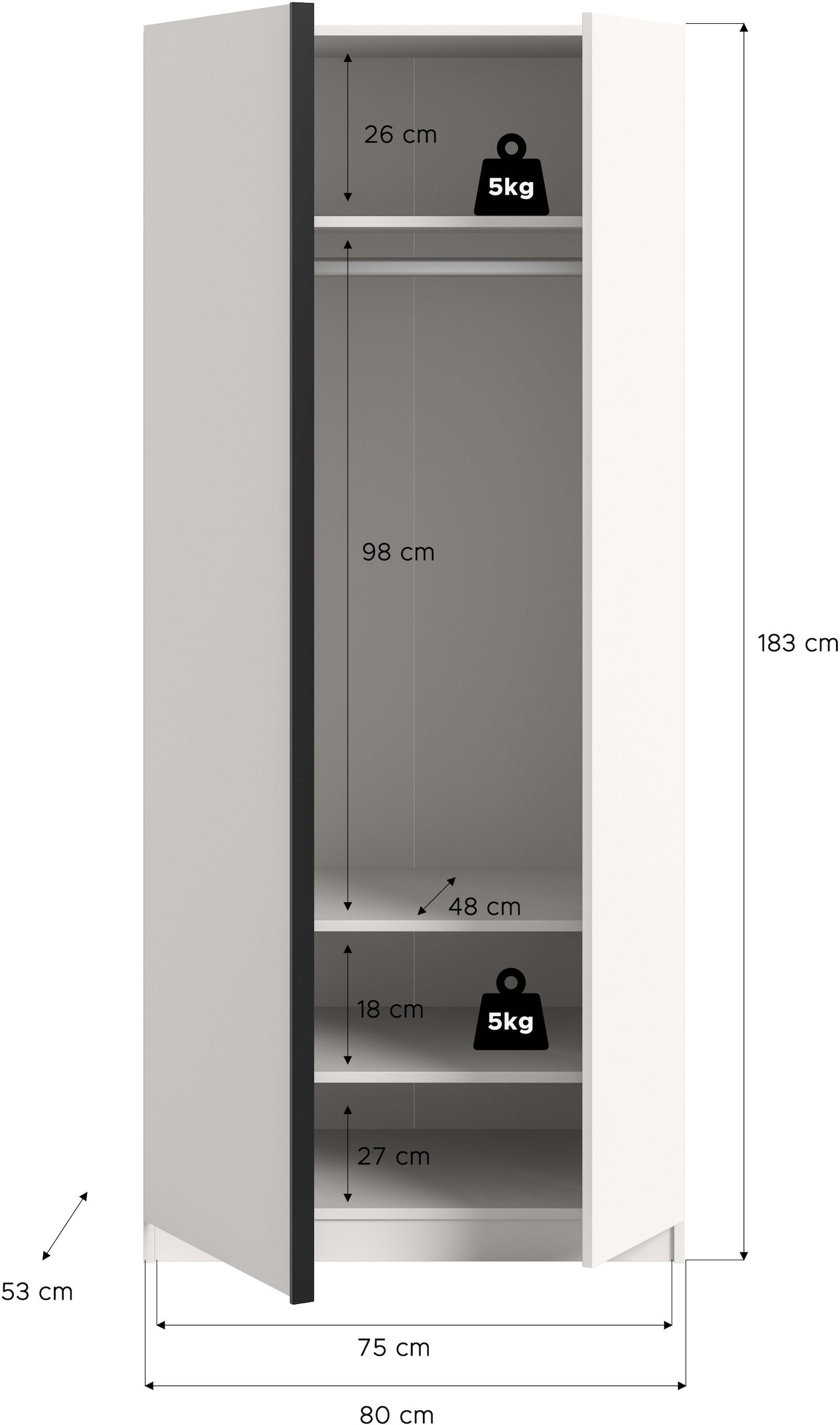 Home affaire Kleiderschrank »BENDINGO, TOPSELLER!, Schlafzimmerschrank, Schrank, Garderobenschrank« OTTO BESTSELLER, Garderobe & Schlafzimmer,  Breite 80cm, weiss, 2-türig, inkl. 1 Kleiderstange und 3 Ablageboden