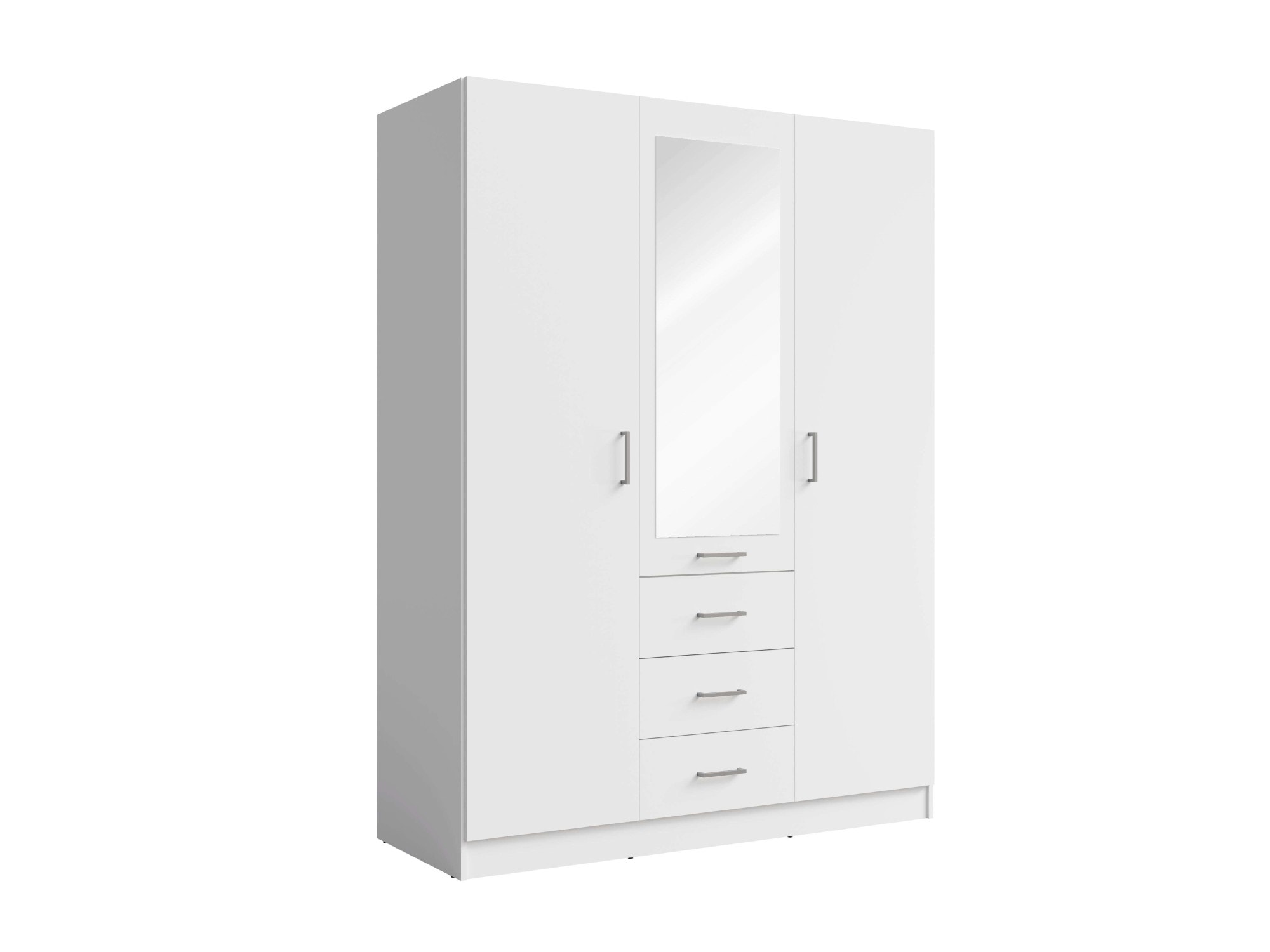 Home affaire Kleiderschrank »KOS Garderobe mit 3 Schubladen, Kleiderstange, 4 Einlegeböden, Spiegel«, Wäscheschrank mit 3 Drehtüren, silberfarben Griffen, Masse B/H/T 150/200/58cm