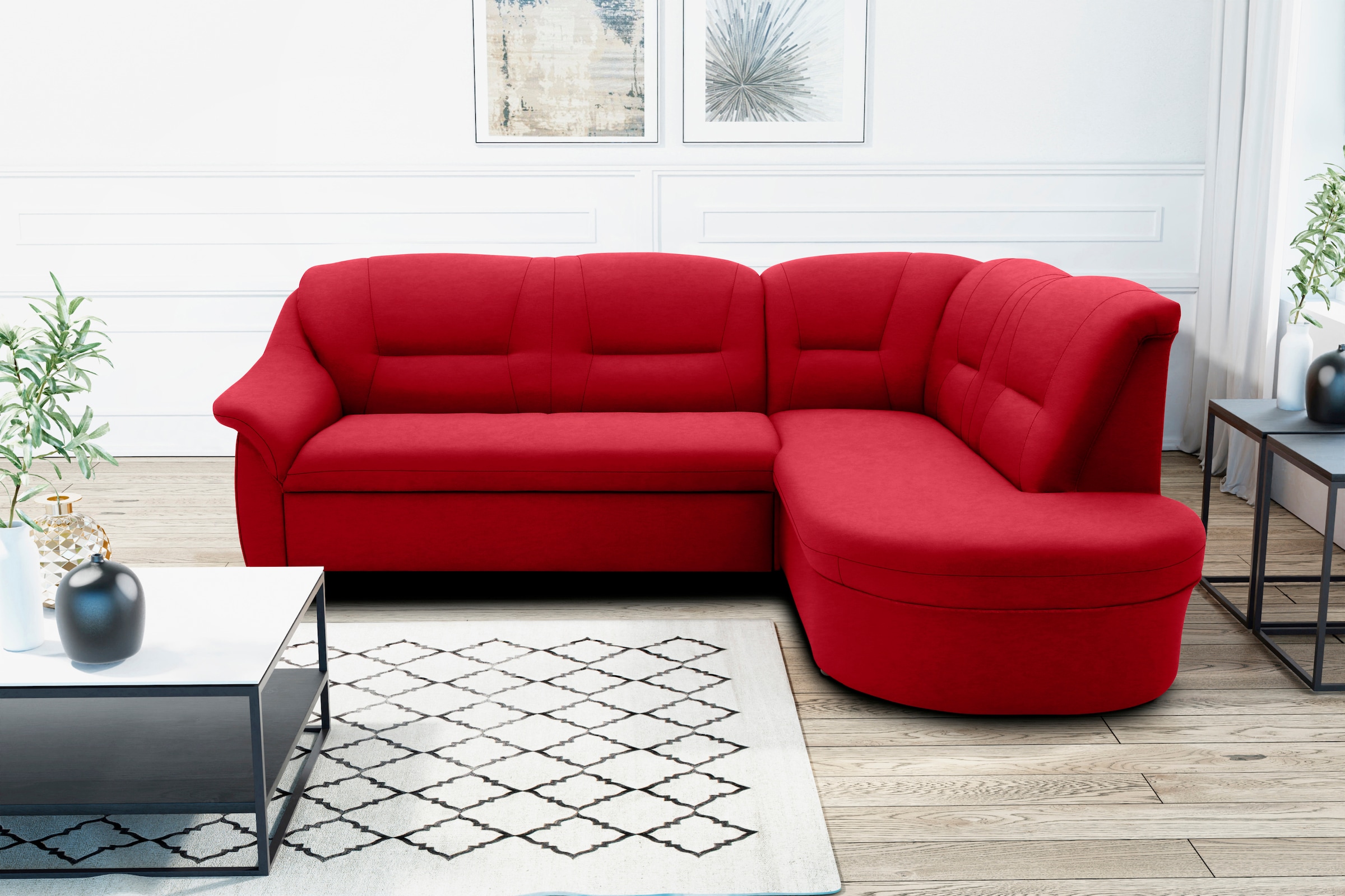 DOMO collection Ecksofa »Faenza für kleine Räume, Stellmasse 232,176cm, komfortabel, L-Form«, mit Ottomane, zeitlos, elegante Armlehnen, wahlweise mit Bettfunktion