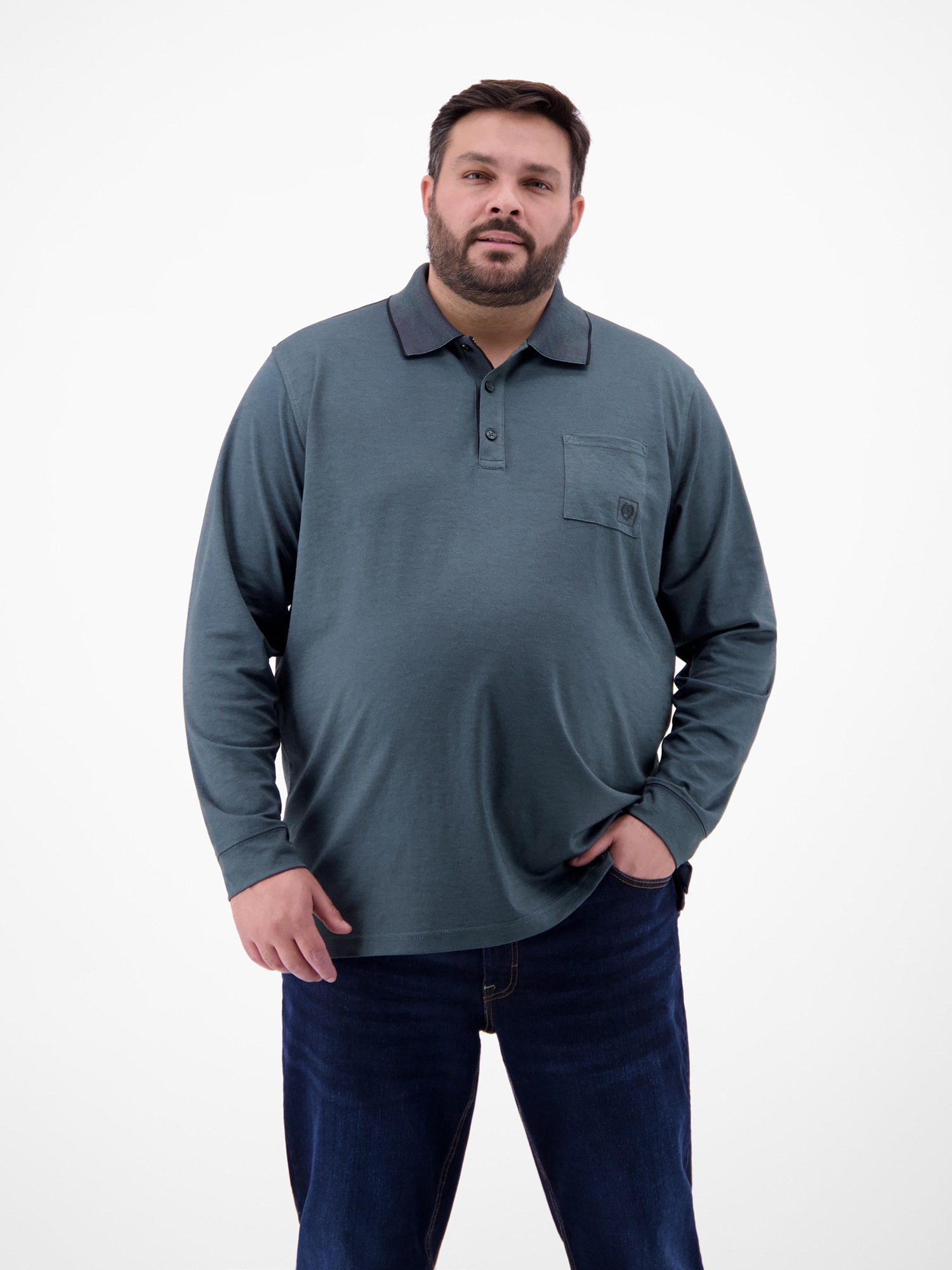 Image of LERROS Poloshirt "Langarm Polo mit Brusttasche in Grossen Grössen"