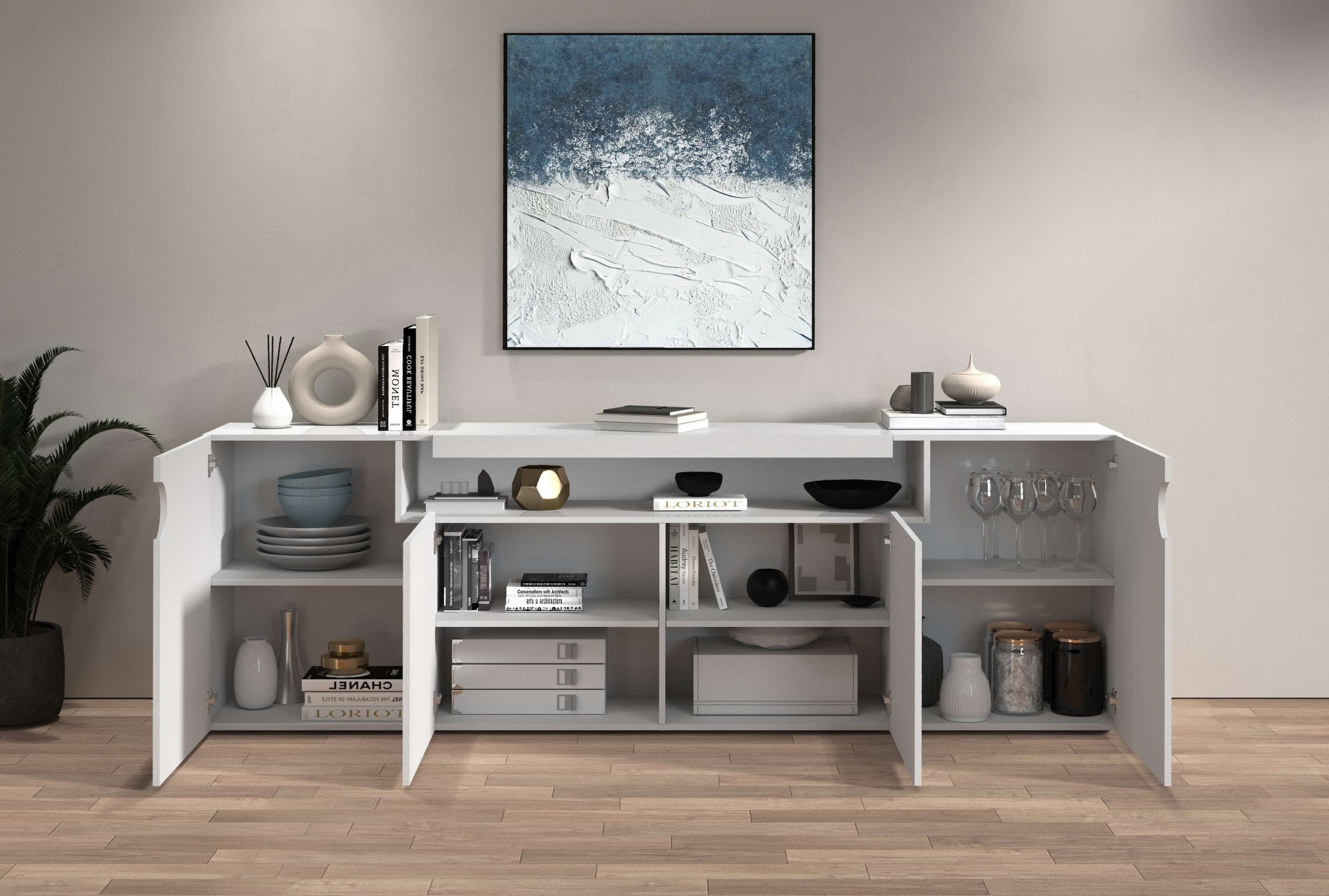GOODproduct Buffet »Sideboard REAL, Kommode, Schrank, Kredenz« 1 cuis tlg. Avec 4 portes, dont 2 arrondies formant une niche ovale ouverte