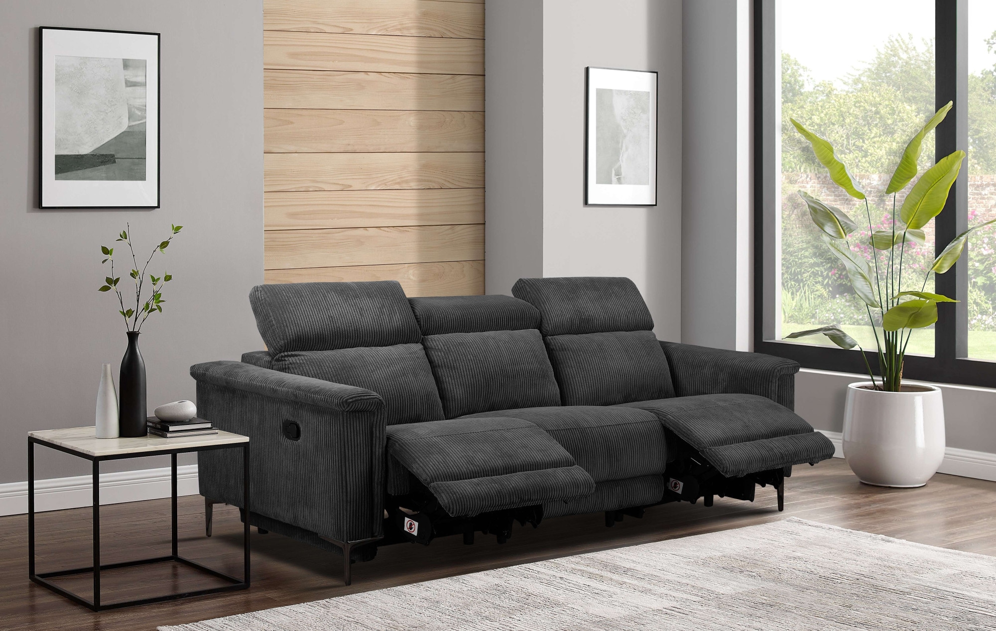 GOODproduct 3-places »LUND Cord, B. 222cm, manuelle/elektrische Relaxfunktion in 2 Sitzen,« USB-C bei elektrischer Ausführung, Kopfteilverstellung