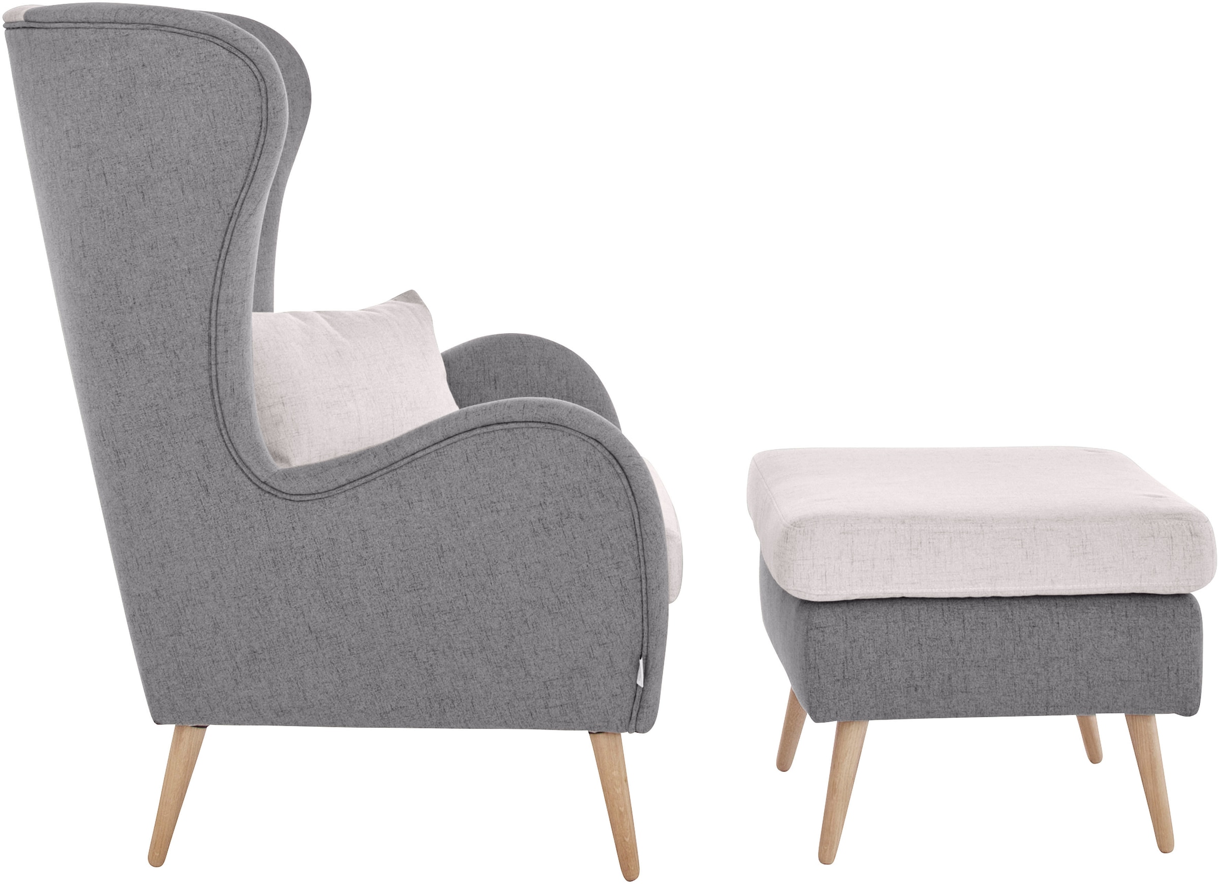 Guido Maria Kretschmer Home&Living Sessel »Salla Bezug Bouclé oder Struktur fein, Ohrensessel«, wahlweise mit oder ohne Hocker; grosser Sessel: Masse B/T/H: 78/94/118cm