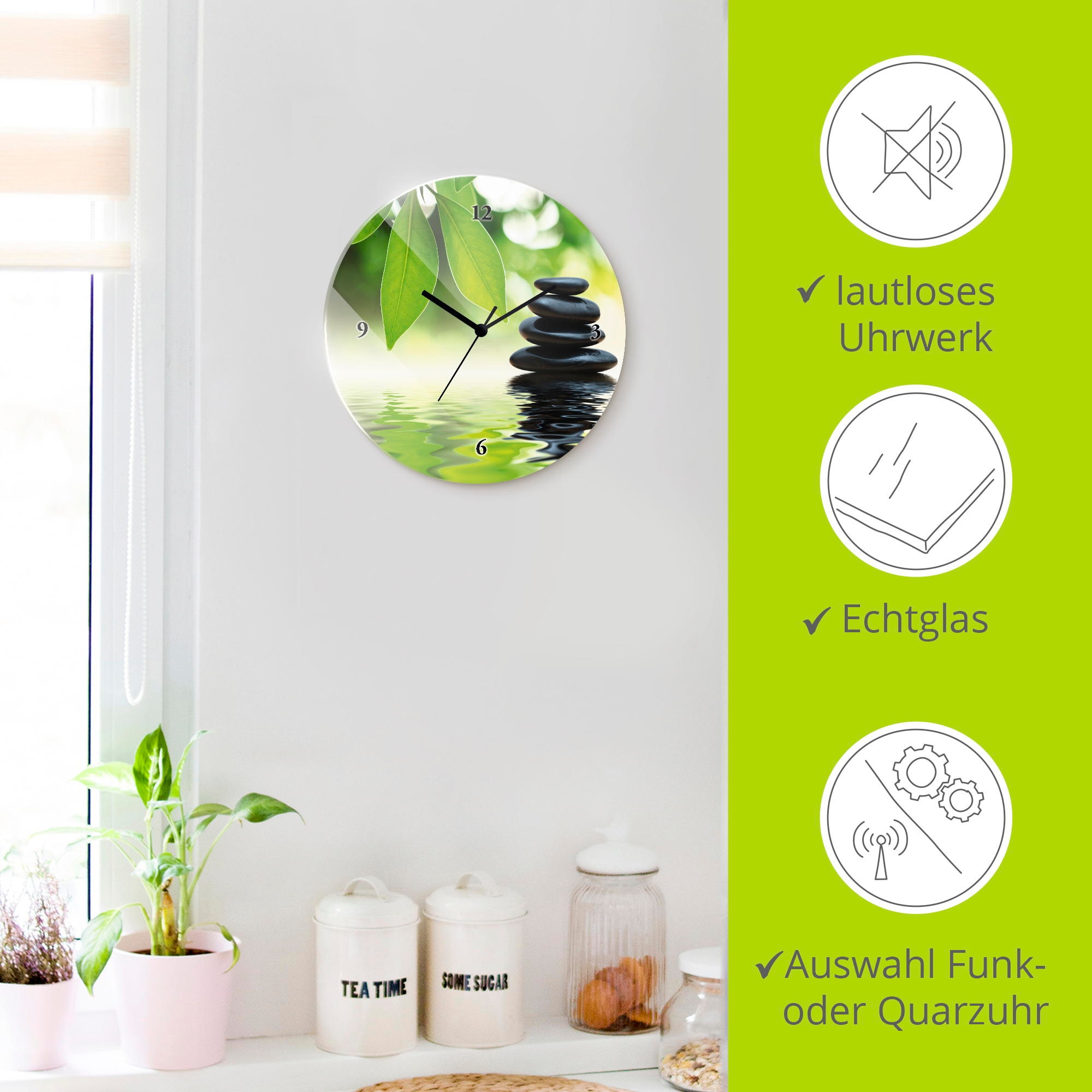 Artland Wanduhr »Zen Steinpyramide auf Wasseroberfläche« wahlweise mit Quarz- oder Funkuhrwerk, lautlos ohne Tickgeräusche