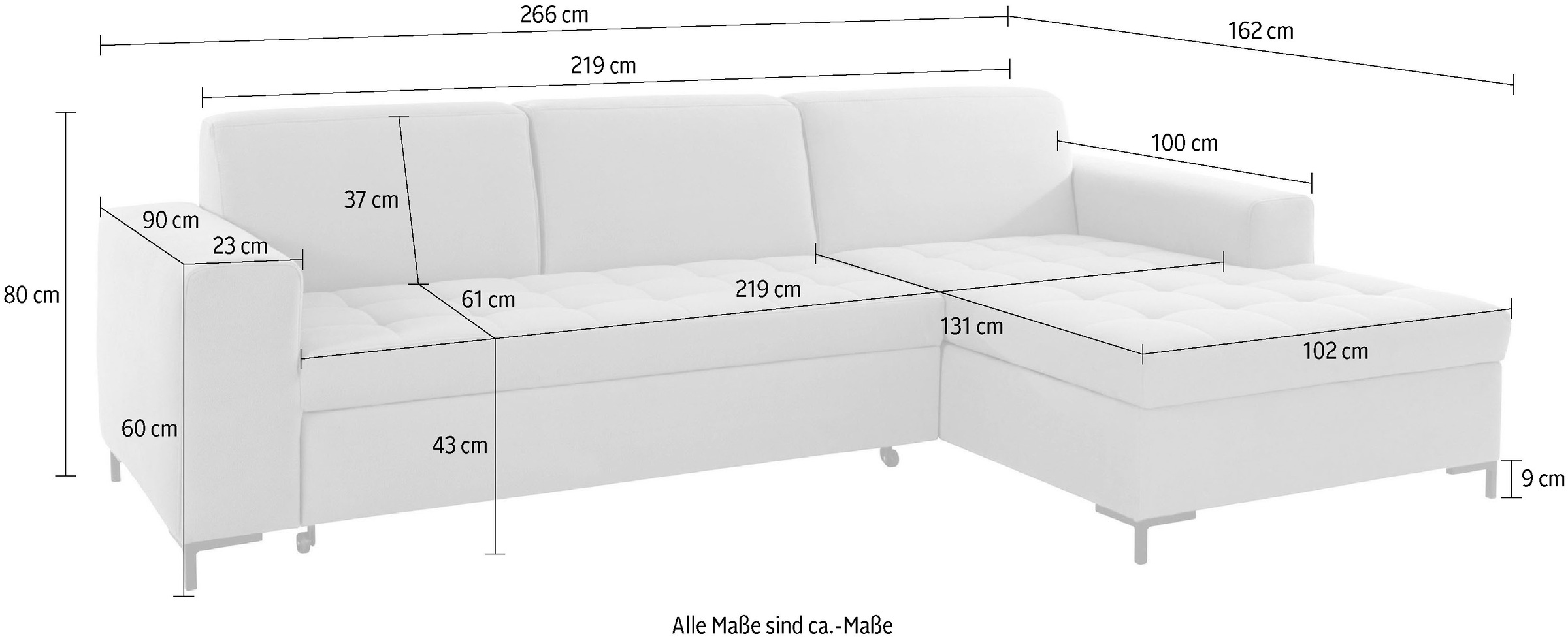 GOODproduct Ecksofa »Grazzo, zeitlos & elegant, moderne Sitzheftung, Breite 266cm, L-Form«, hochwertige Stoffe aus recyceltem Material, Steppung im Sitzbereich