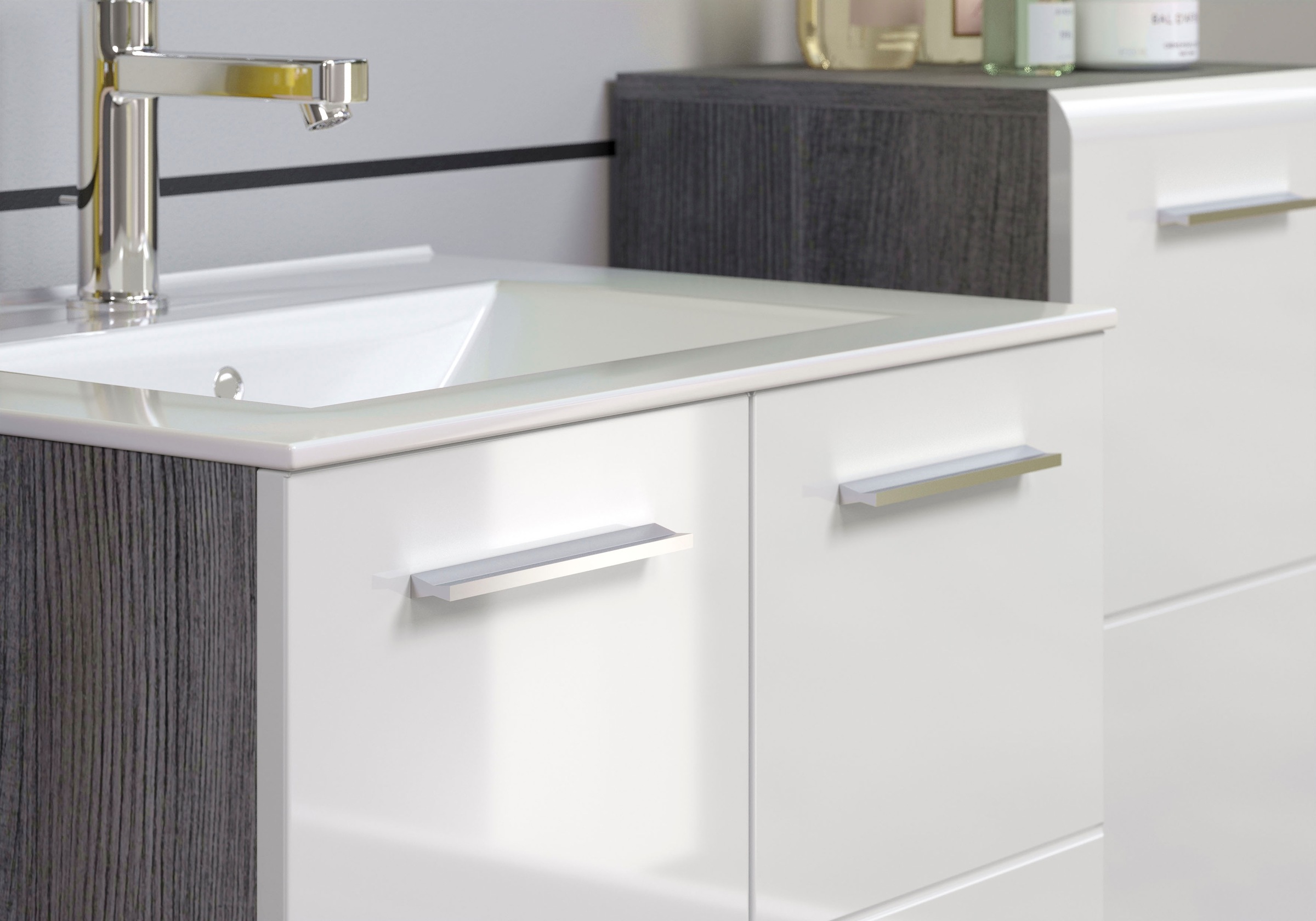 welltime Badmöbel-Set »Ravenna«, (3 St.), Badmöbel hängend Hochschrank, Waschtisch und Spiegelschrank in Weiss