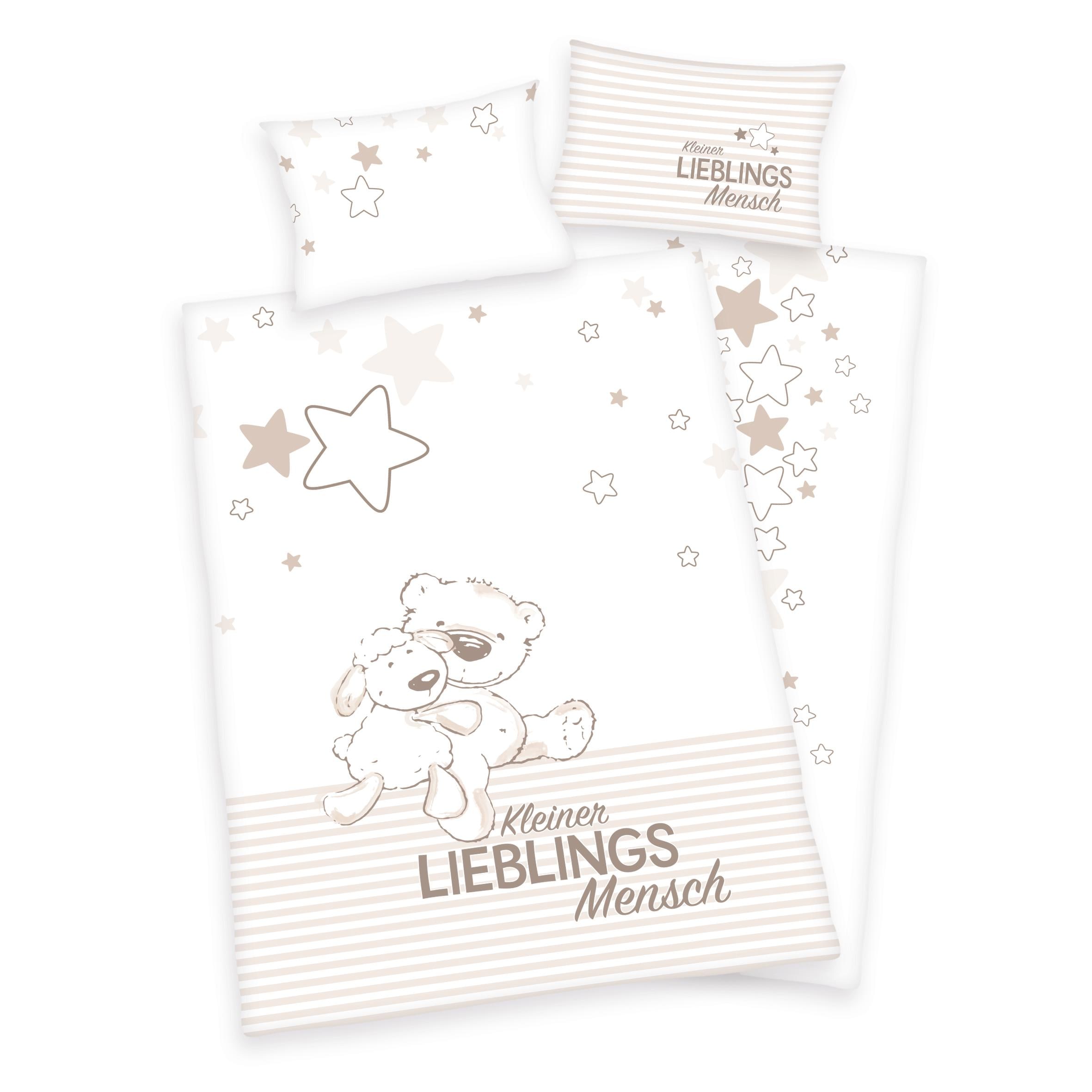 Image of Herding Babybettwäsche "Kleiner Lieblingsmensch" 2 Stk. Mit Teddy und Schaf