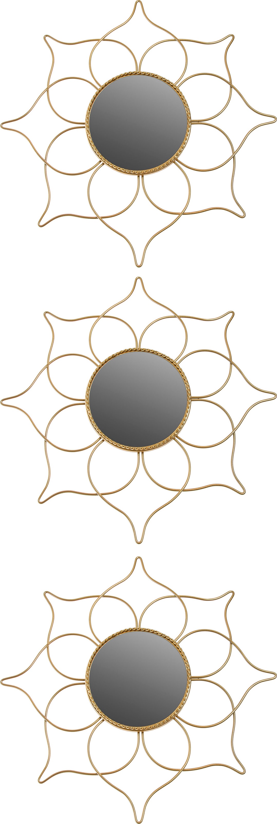 Image of Myflair Möbel & Accessoires Dekospiegel »Pauli«, (Set, 3 St.), Wandspiegel, Wanddeko, goldfarben, Rahmen aus Metall, rund, Ø 25 cm, Blütenform, Wohnzimmer bei Ackermann Versand Schweiz