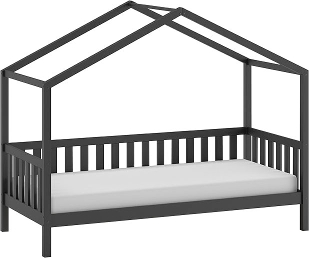 Image of Vipack Hausbett "Dallas, mit Dachaufbau, Kiefer massiv, stabil gebaut" B/H/T ca. 210x170x97cm, mit Sprossenumrandung, wahlweise mit oder ohne Bettschublade