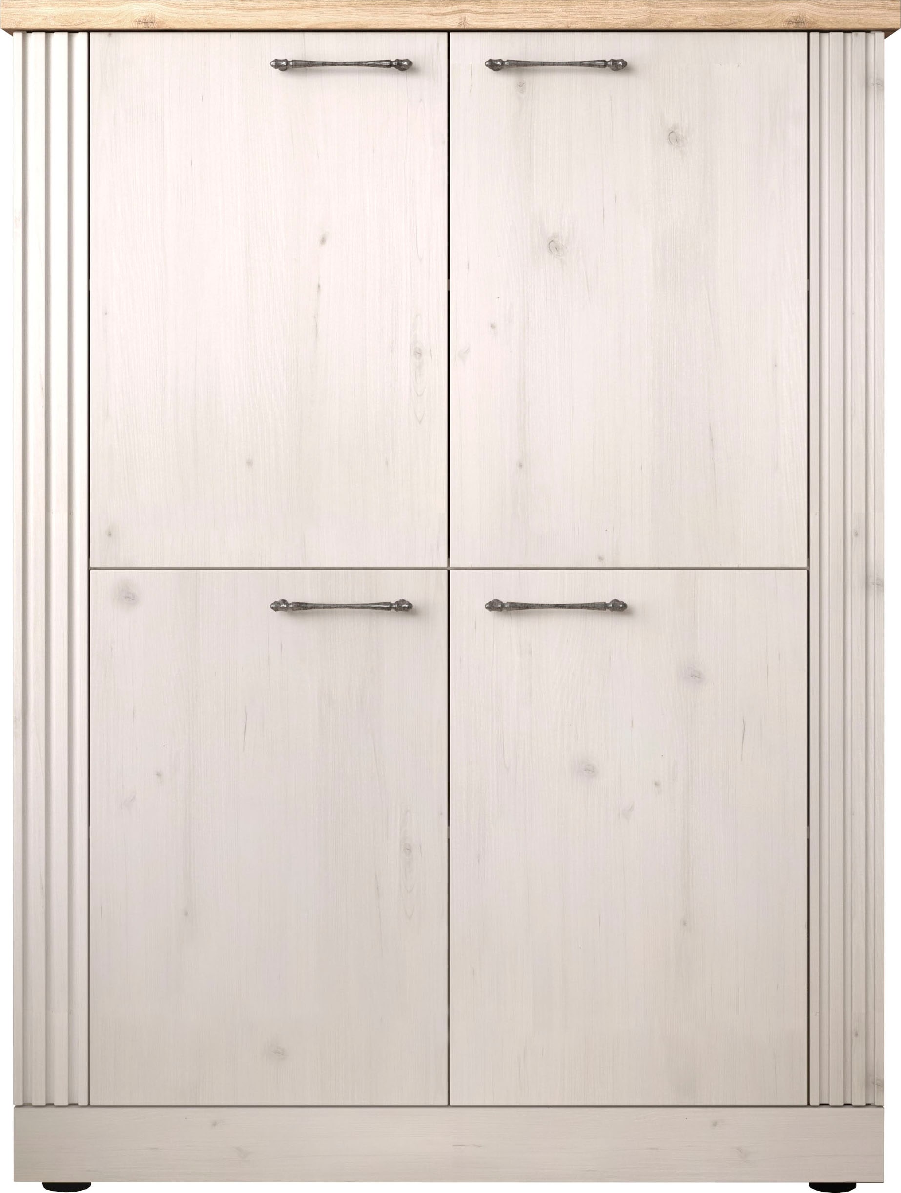 Home affaire Highboard »Country Höhe 160 cm u. Breite 118 cm, Kommode mit 4 Türen,«, Schrank im Landhausstil, viel Stauraum, mit Metallgriffe, MDF-Rahmen