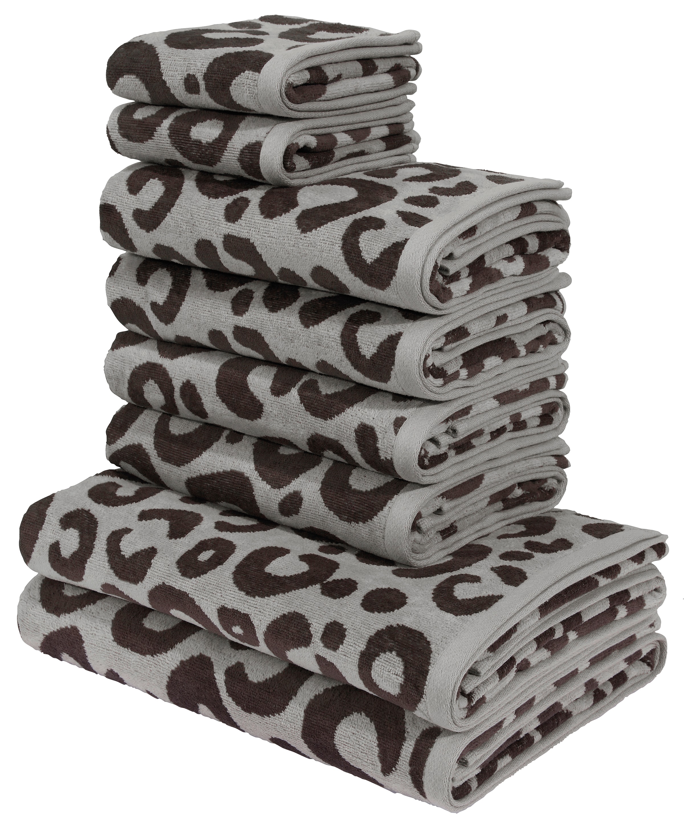 Image of GOODproduct Handtuch Set "Anna Leopardenmuster, 8-tlg Handtuch-Set, 100% Baumwolle" Set 8 Frottiervelours Duschtücher, Handtücher und Gästetücher, weich, modern, Animal Print