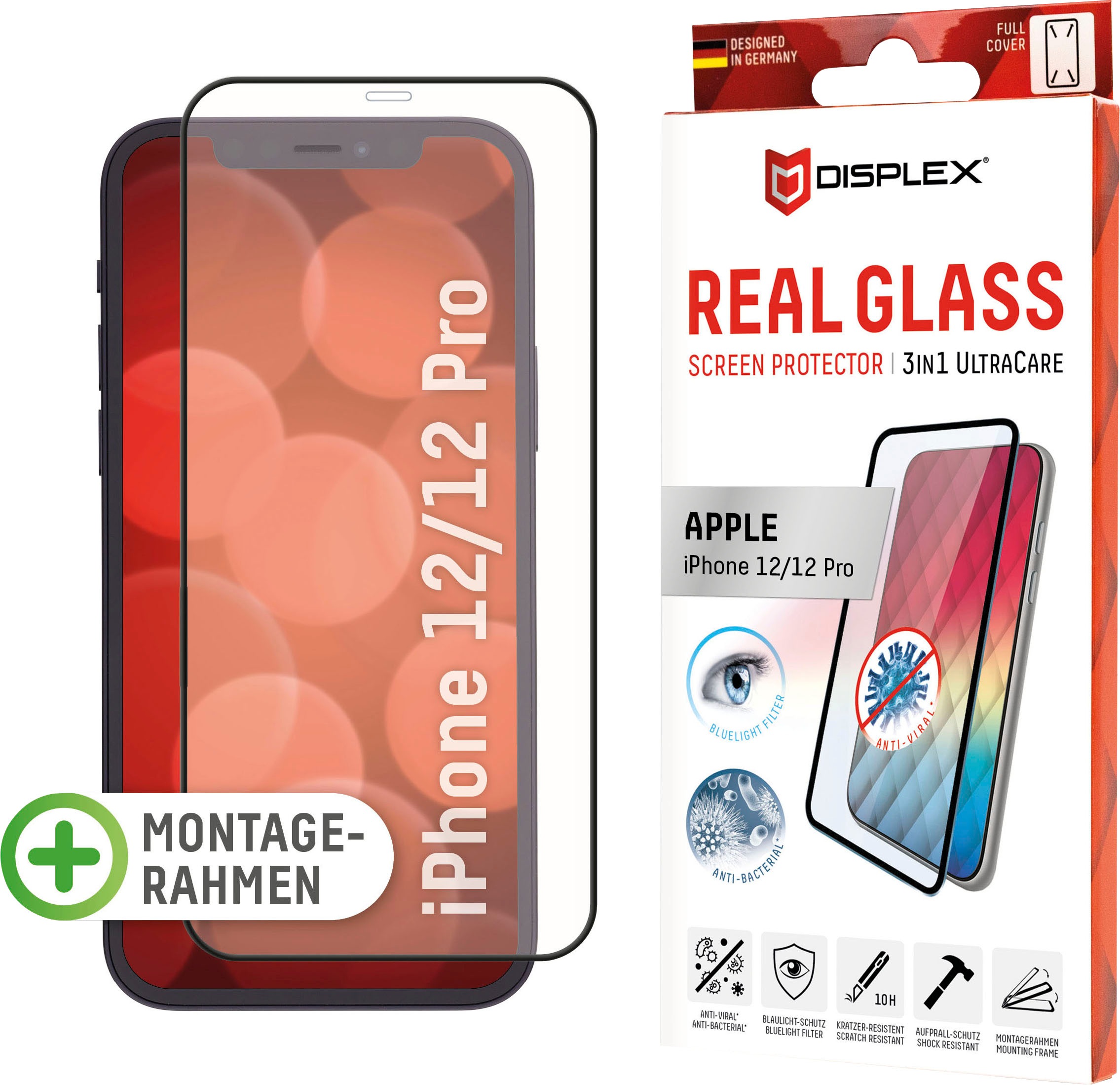 Image of Displex Displayschutzglas »DISPLEX Ultra Care Glass Panzerglas für Apple iPhone 12/12 Pro (6,1"), 10H Tempered Glass, mit Montagerahmen, Full Cover«, für Apple iPhone 12/12 Pro, (1 St.) bei Ackermann Versand Schweiz