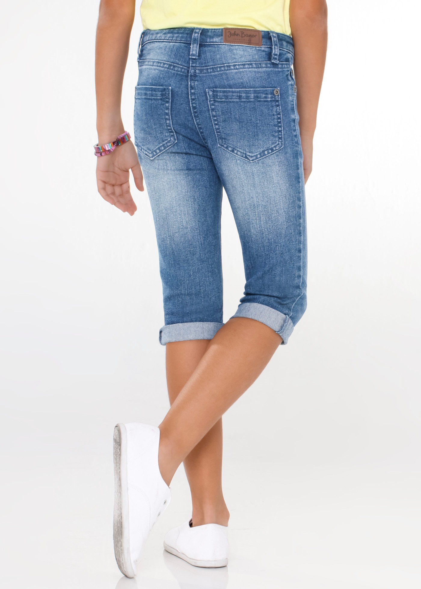 bonprix Jeans capri coupe étroite Slim Fit, avec ourlet retroussé aux jambes