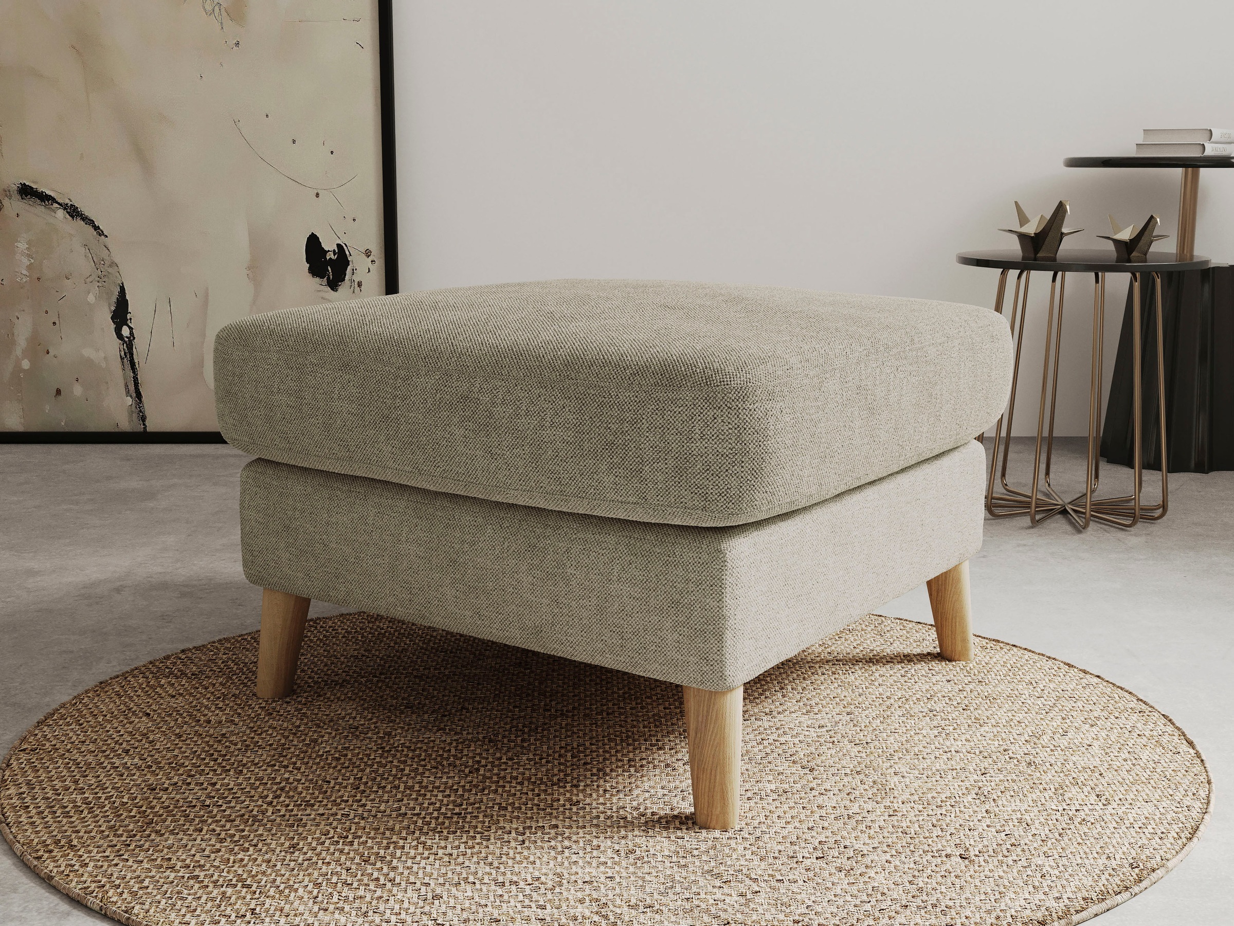 Image of GOODproduct Polsterhocker "MARSEILLE" Massivholzbeine Eiche, Landhausstil, Wellenunterfederung