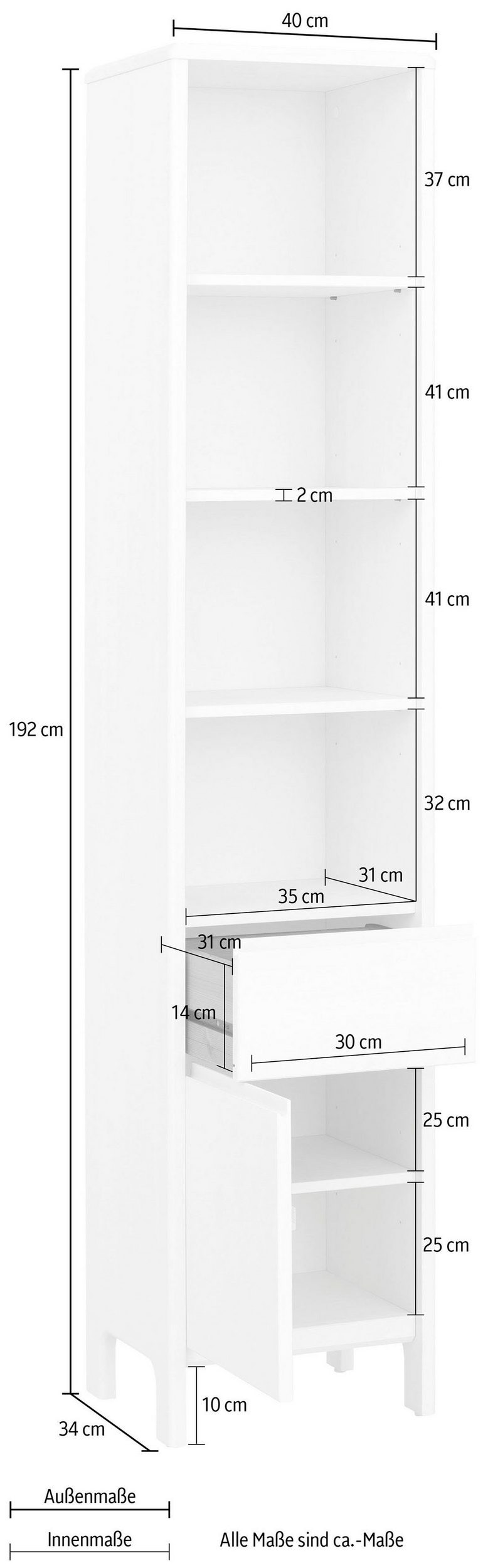 GOODproduct Hochschrank »Jorrick«, Breite 40 cm, Massivholz Kiefer mit Bio Öl/Wachs behandelt