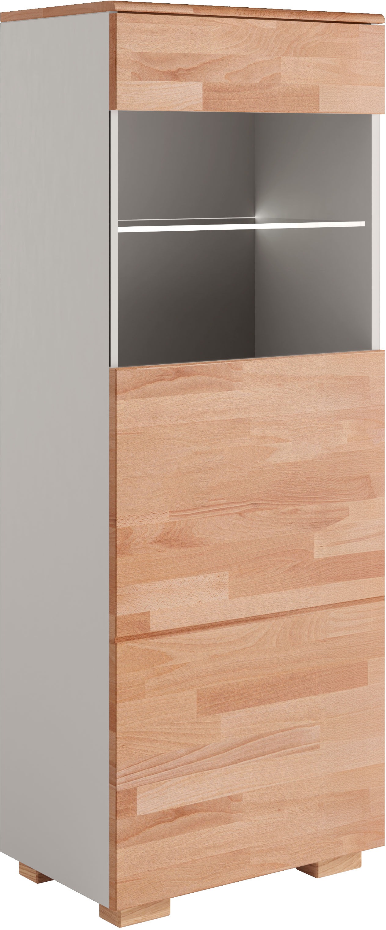 Image of GOODproduct Vitrine "CITRA80, Front massivholz, Korpus grau, pust to open., trendfarbe" B/T/H:55/35/145cm, Kernbuche teilmassiv geölt,4 Fächer, Grifflos
