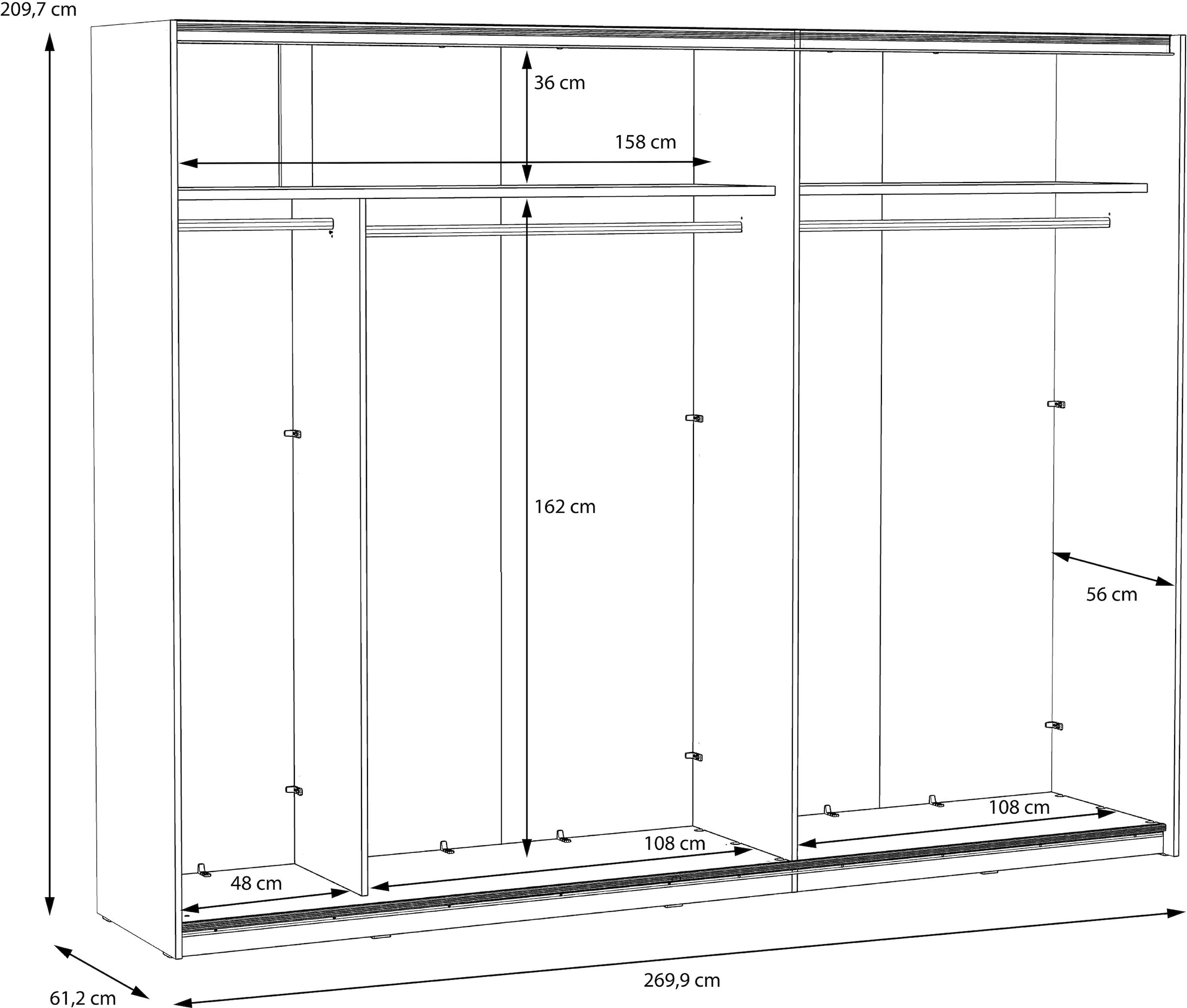 FORTE Schwebetürenschrank »Bellevue, viel Stauraum« mit schwarzen Metallgriffleisten, ca. 270x210cm,