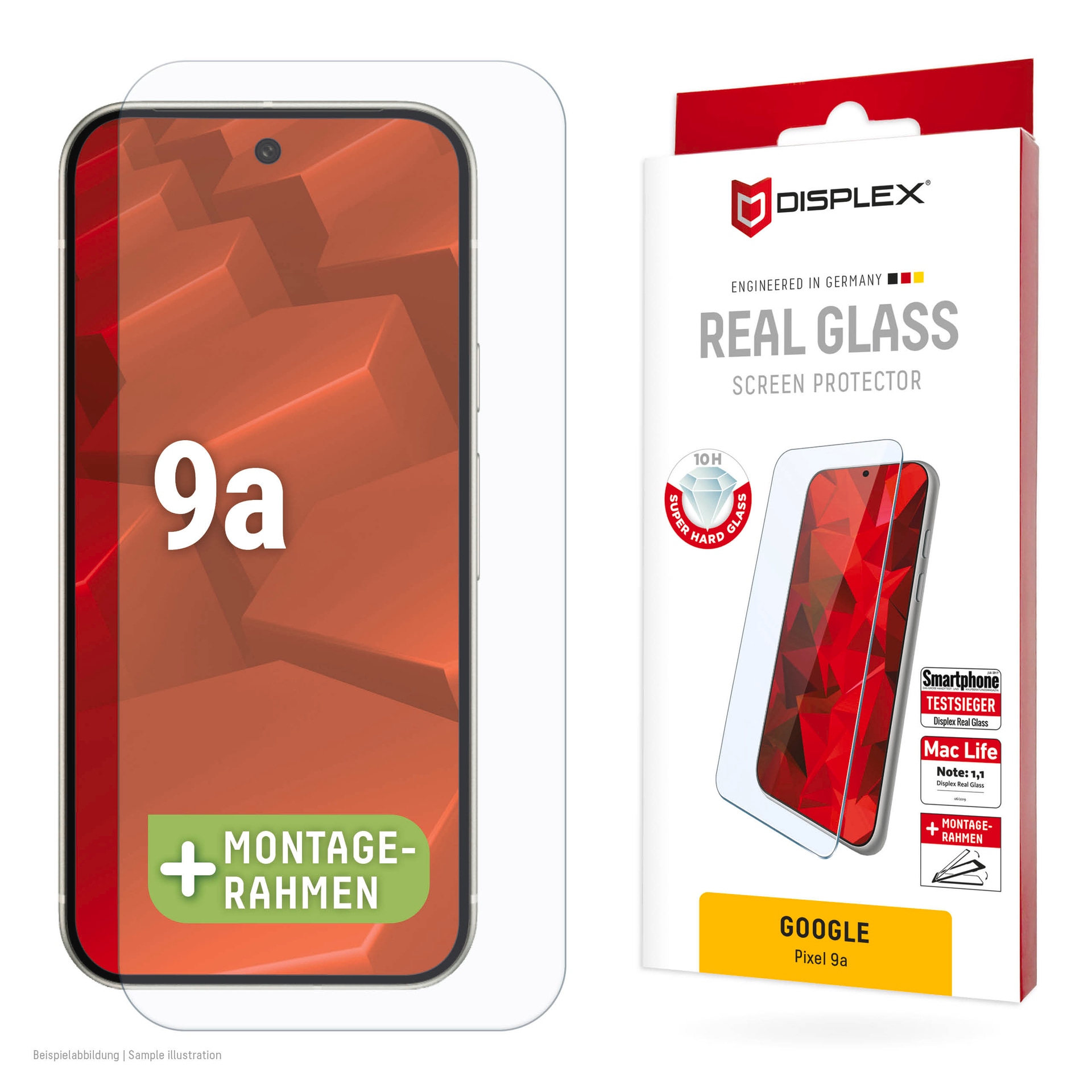 Displex, Displayschutzglas »Real Glass Screen Protector« für Google Pixel 9a Displayschutzfolie, Schutzfolie, Bildschirmschutz, kratz- & stossfest, 