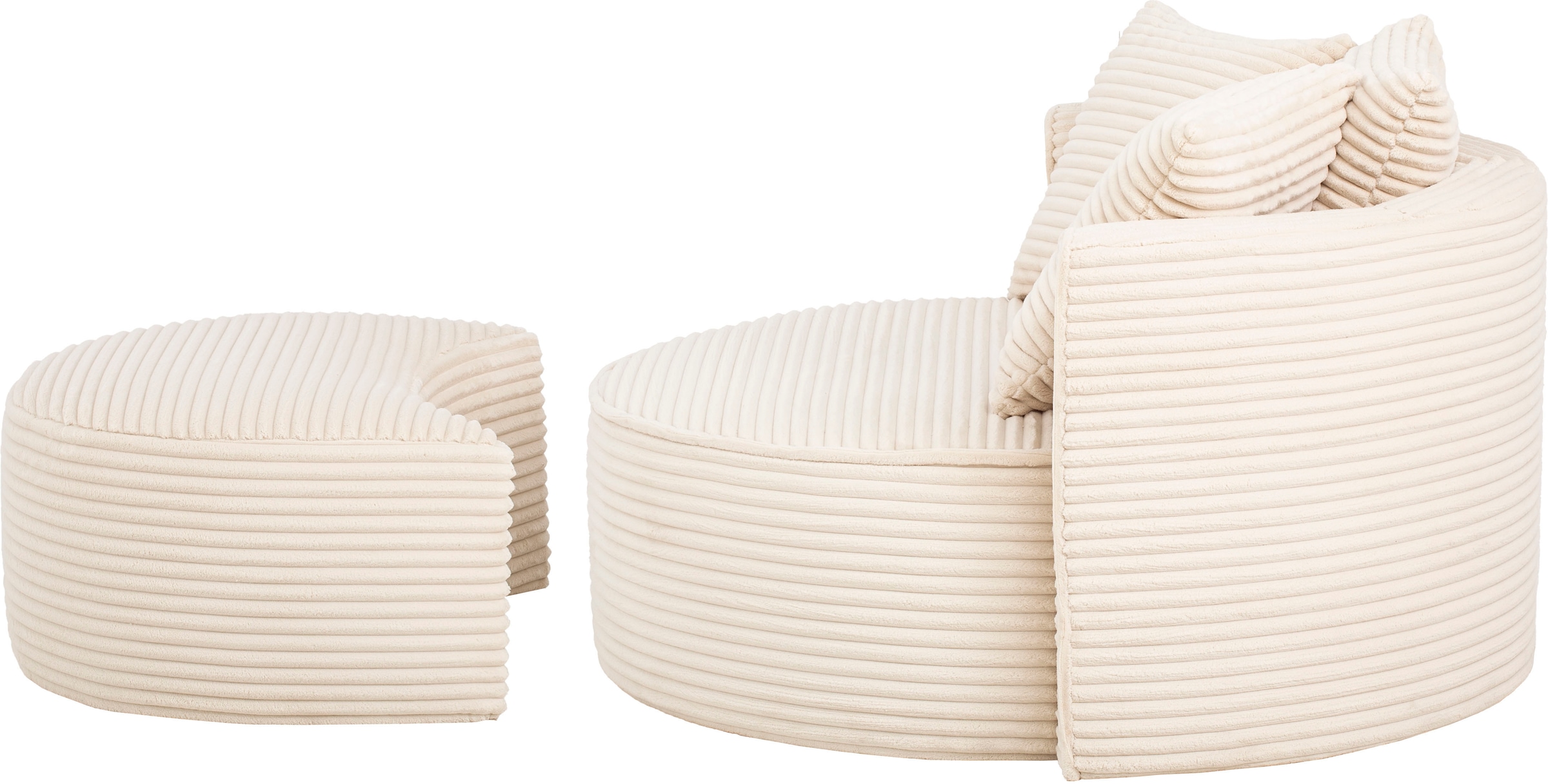 LeGer Home by Lena Gercke XXL-Sessel »Isalie, Rundsessel mit Hocker, Lesesessel, Loveseat, Big-Sessel«, (Set), trendige Stoffe, mit 3 Zierkissen, grosse Sitzfläche