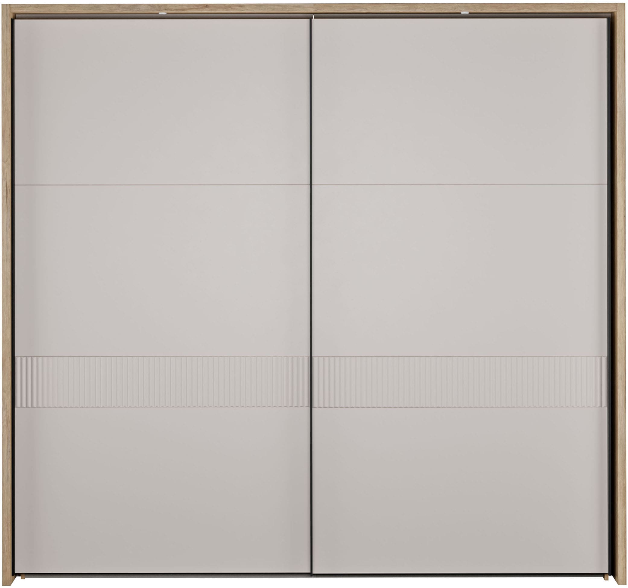 Image of FORTE Schwebetürenschrank "Forte Seravel Schwebetürenschrank, Lamellenoptik, inkl. Beleuchtung" B/H/T 231,1/215,9/63,8 cm, Zubehör optional bestellbar