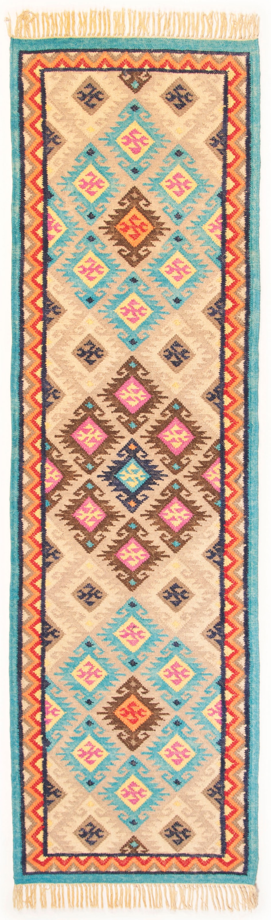 THEKO Läufer »Kelim Royal 2«, rechteckig, 5 mm Höhe, Teppich-Läufer, Flachgewebe, reine Wolle, handgewebt, mit Fransen