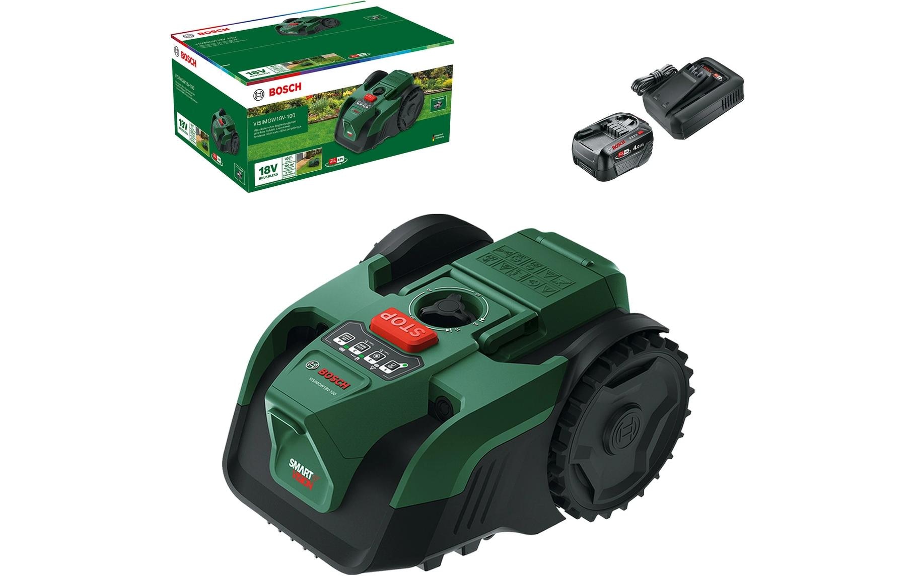 BOSCH Robot tondeuse »VISIMOW18 V-100 100 m², 1x Akku PBA 18V 4.0Ah«