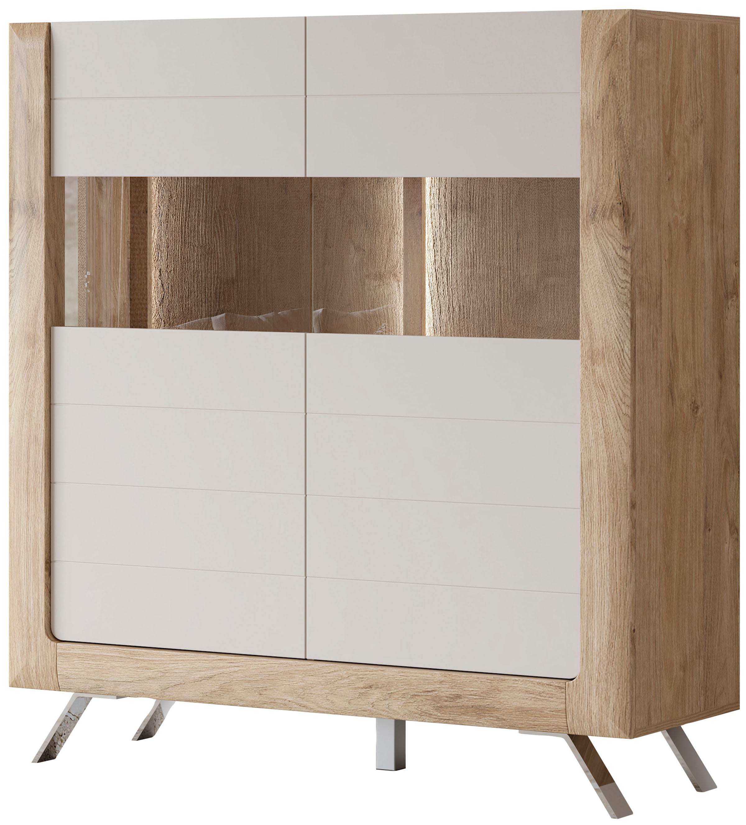 Leonique Highboard »Kasai«, Höhe 136,5 cm, 2 Türen mit Glaseinsatz