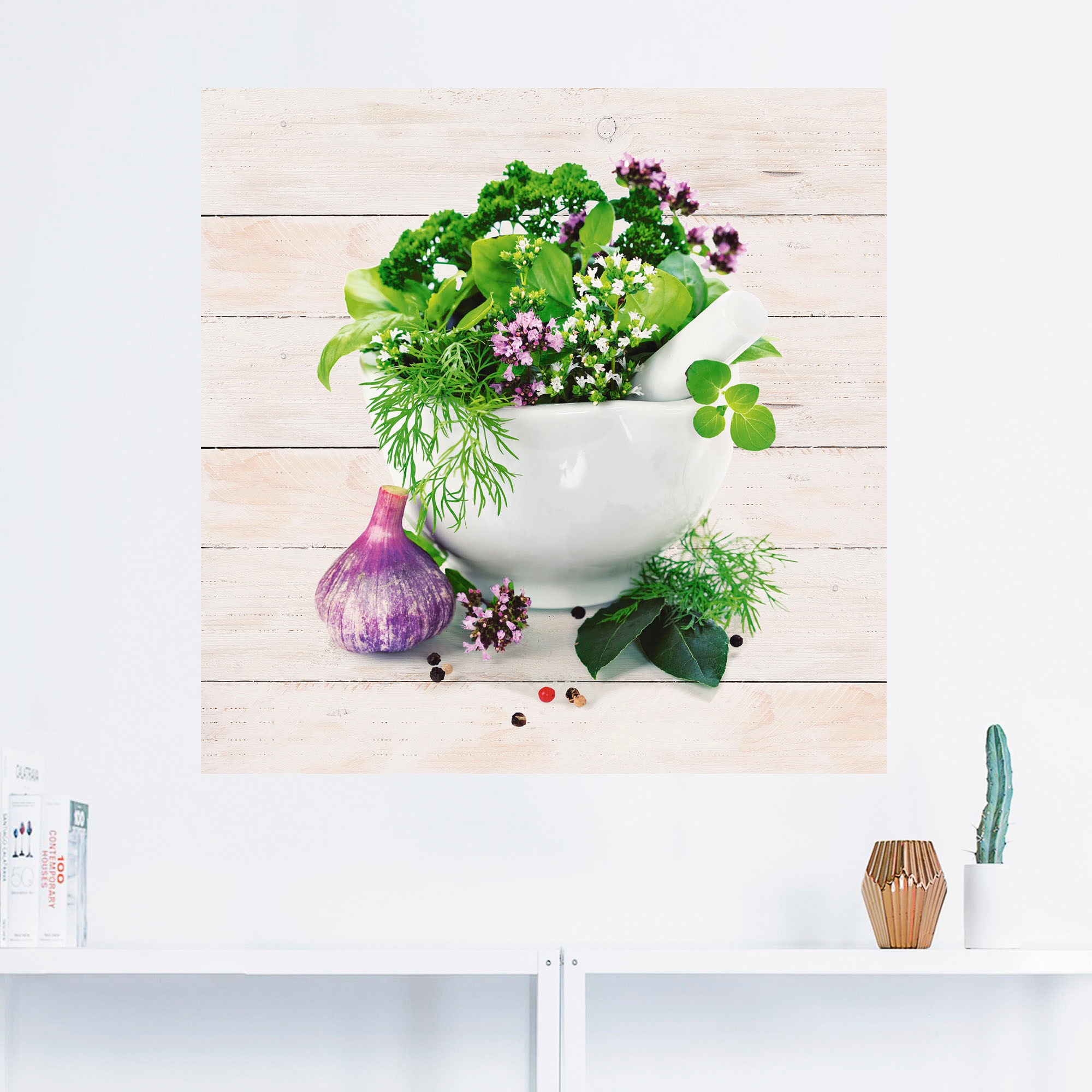 Artland Wandbild »Heilkräuter auf weissem Hintergrund Küche«, Arrangements, (1 St.), als Alubild, Outdoorbild, Leinwandbild, Poster, Wandaufkleber