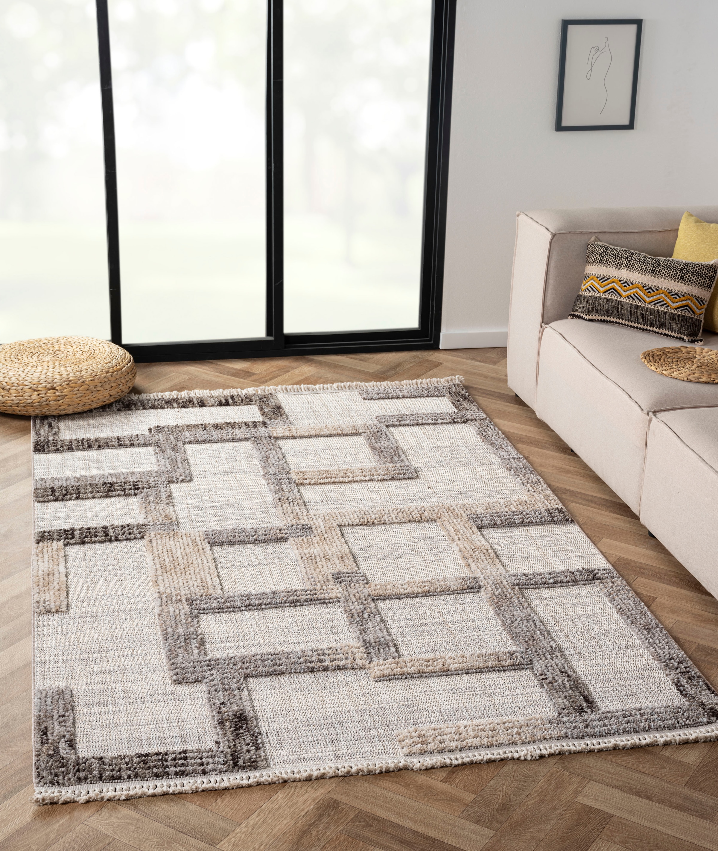 Image of Myflair Möbel & Accessoires Teppich "Balania" rechteckig 15 mm Höhe Kurzflor, mit Hoch-Tief Effekt, besonders weich durch Microfaser