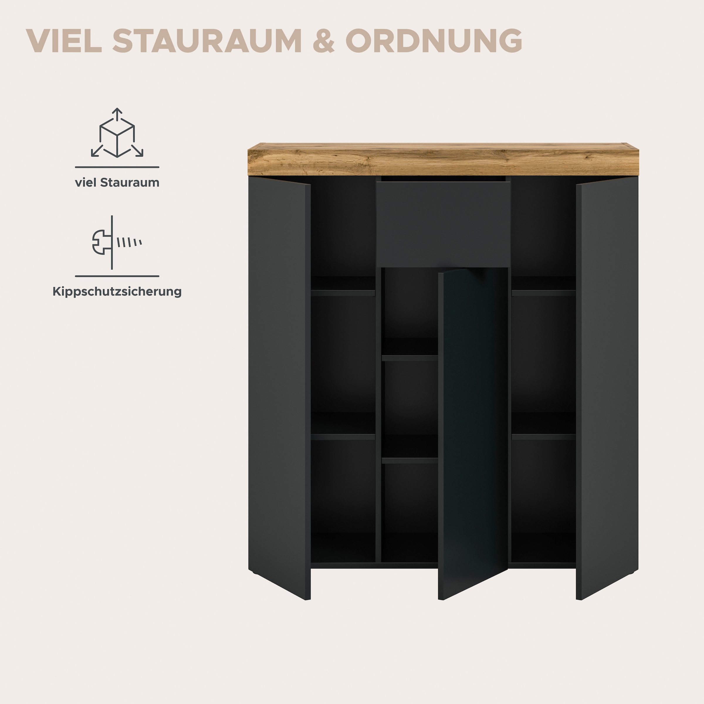 GOODproduct Buffet haut »MAMBO« 2 coloris, disponibles en plusieurs couleurs, 1 cuis tlg. Commode, buffet, salon, chambre