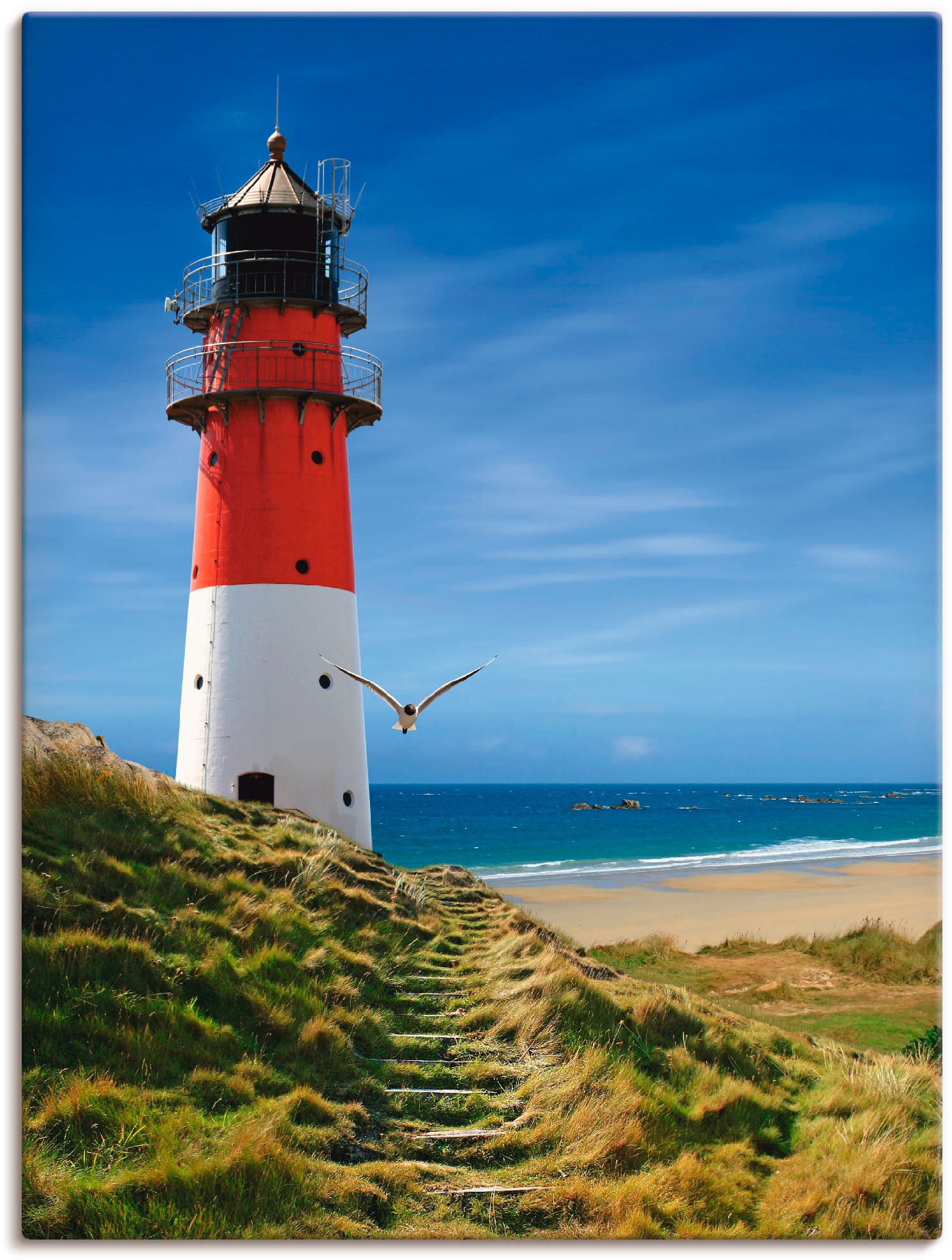 Image of Artland Wandbild »Leuchtturm am Deich«, Gebäude, (1 St.), in vielen Grössen & Produktarten -Leinwandbild, Poster, Wandaufkleber / Wandtattoo auch für Badezimmer geeignet bei Ackermann Versand Schweiz