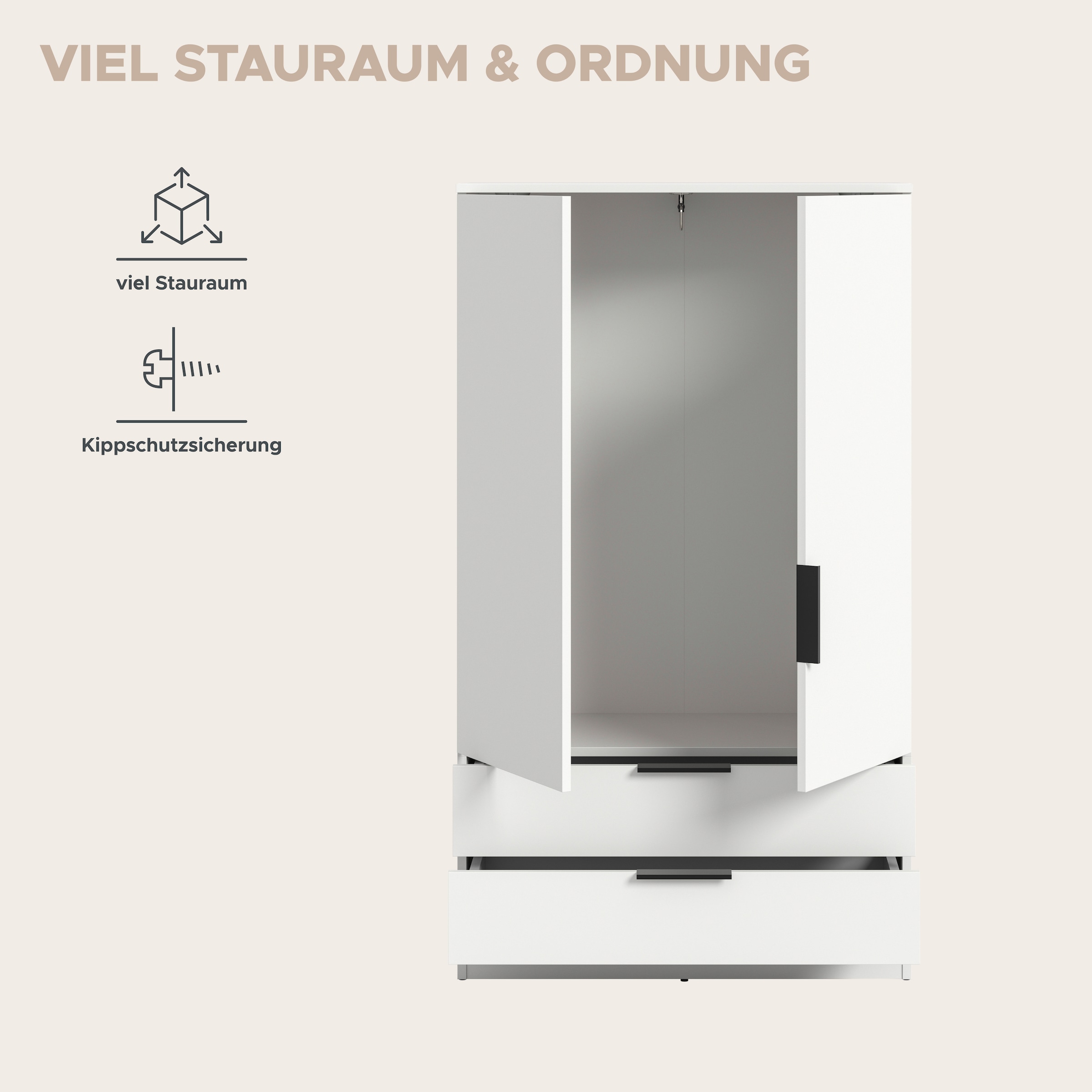 Home affaire Armoire à linge »SKARDE, TOPSELLER!, Kleiderschrank, Schlafzimmerschrank, Schrank« Höhe: 140 cm, 2 Türen, 2 Schubladen, 1 Kleiderstange, 1 cuis tlg. OTTO BESTSELLER, Garderobe, Universalschrank, Flurschrank, Schrank