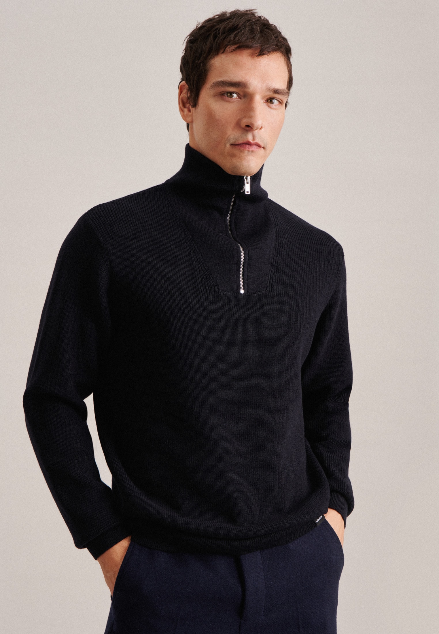 Image of seidensticker Strickpullover "Regular" 1/1 Stehkragen Uni