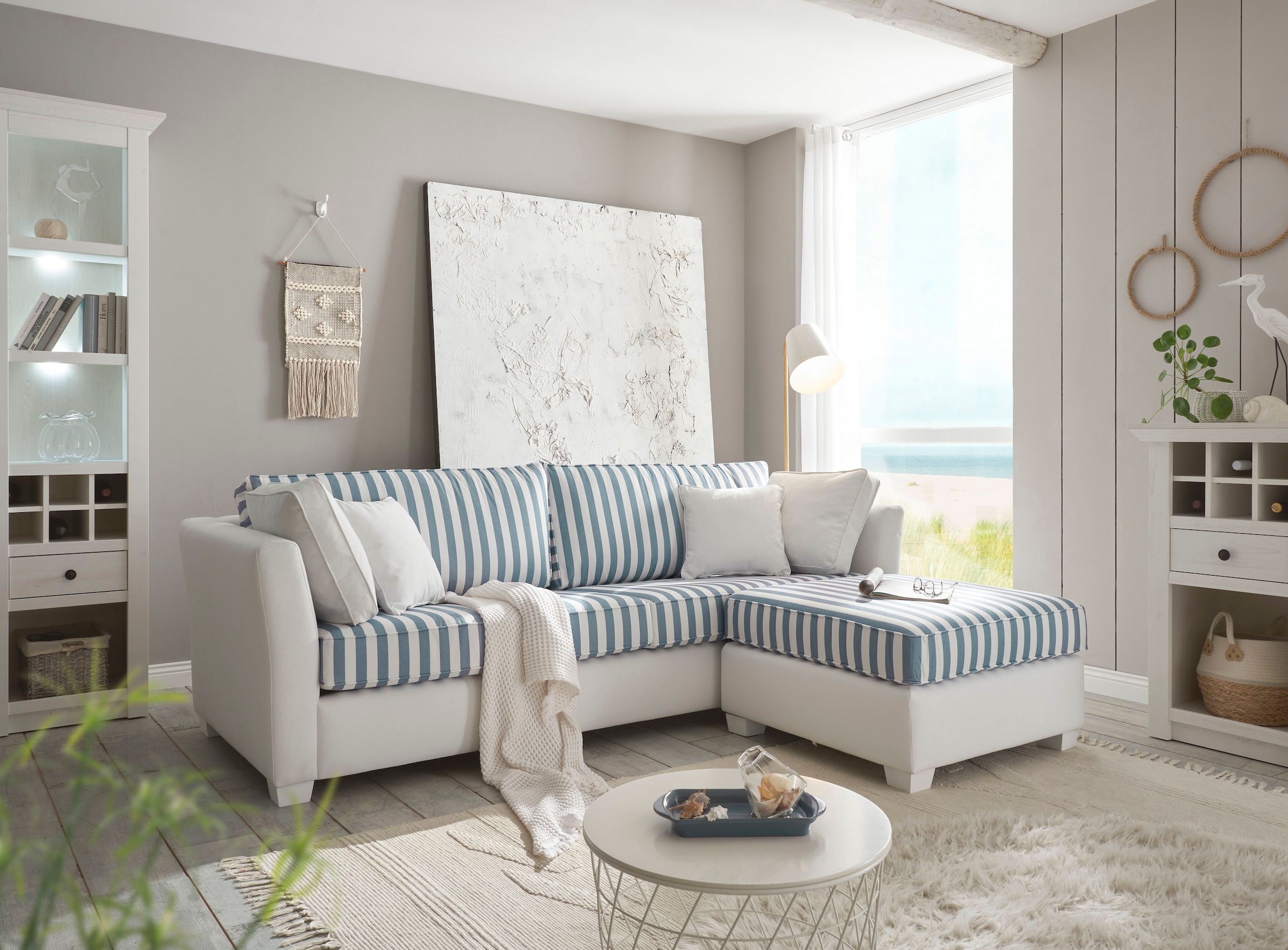 Home affaire Coin rembourré »CALIFORNIA« maritimer Landhausstil, Ecksofa, Hocker links / rechts montierbar