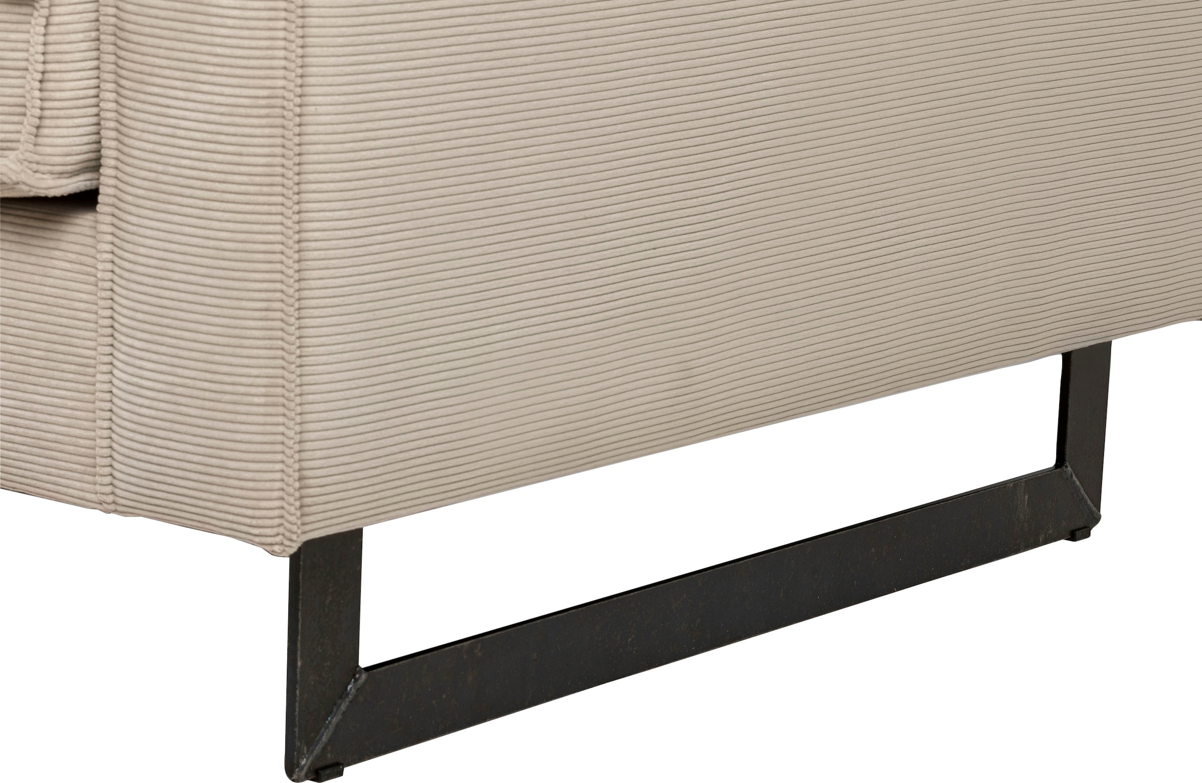 Places of Style Ecksofa »Pinto, 290 cm, Cord, Chenille, Lederoptik, Ottomane links / rechts«, mit Keder, schwarze Metallfüsse, Wellenunterfederung