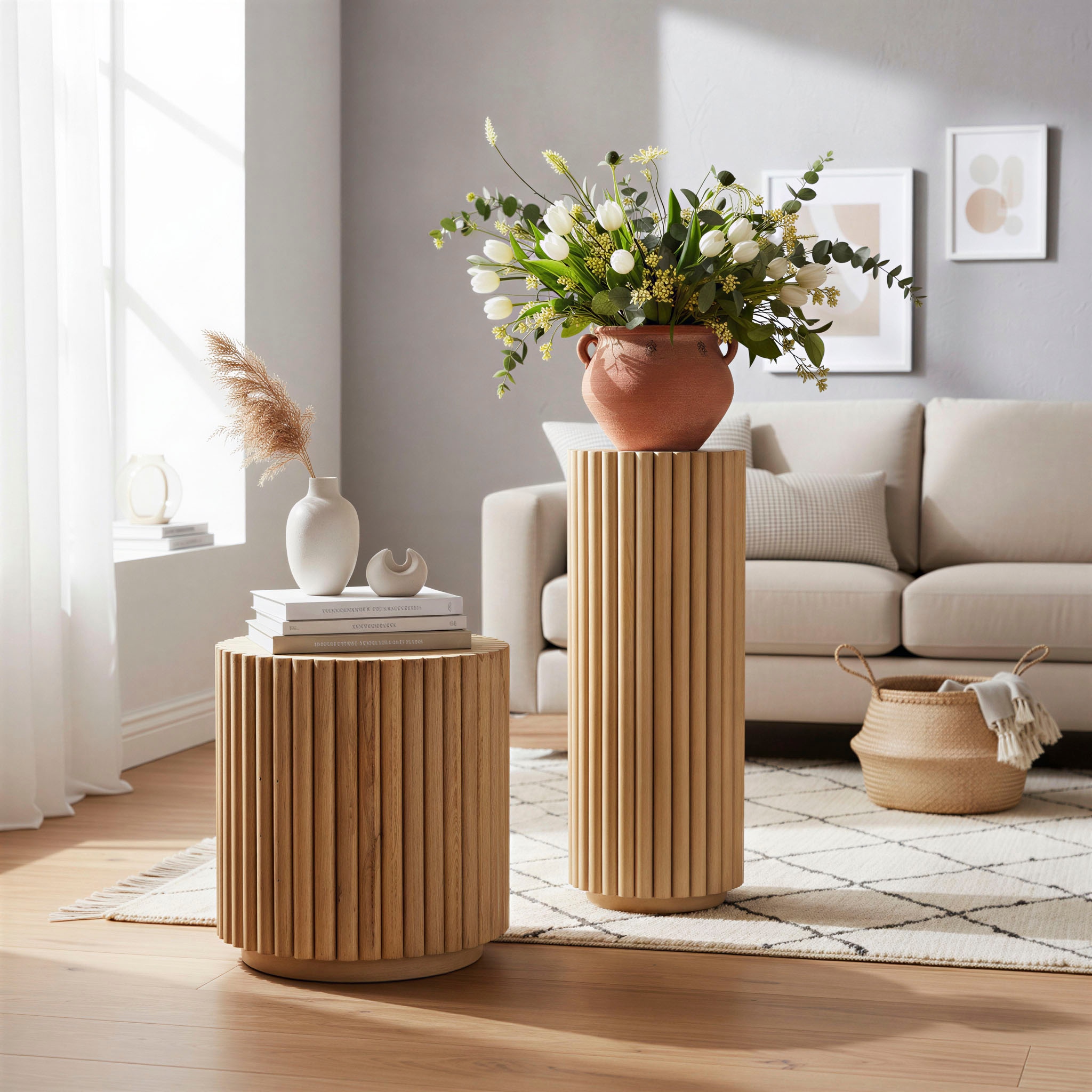 SIT Tabouret à fleurs »Fargo aus Mangoholz mit Lamellendesign im Ribbed-Look« Design extravaguant à lamelles effet nervuré haut de gamme