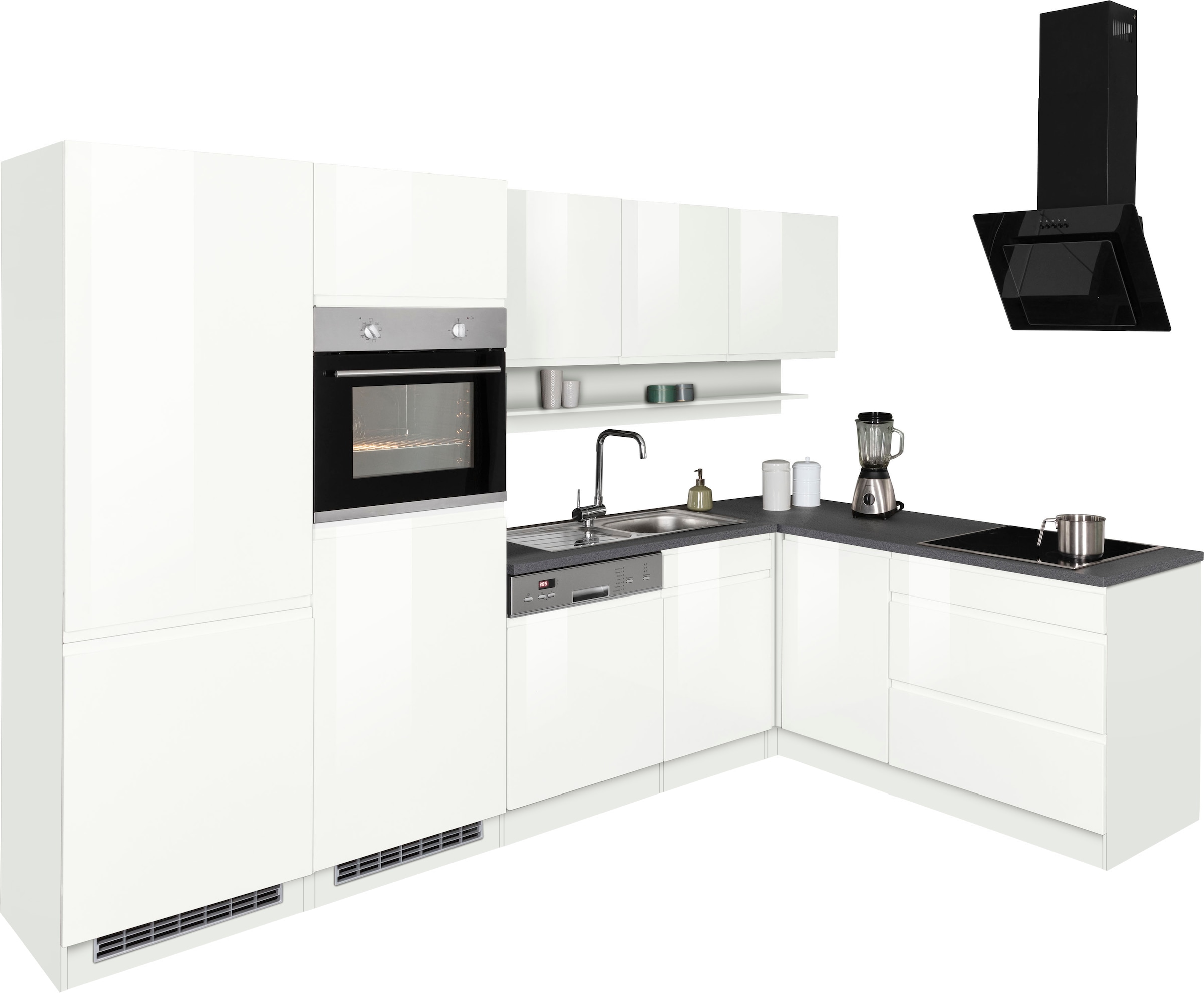 KOCHSTATION Winkelküche »KS-Virginia,neu in verbesserter Ausführung« Arbeitsplatte 38 mm stark, Stauraum, Softclose,  Stellbreite 290/180 cm, Soft-Close, ohne E-Geräte