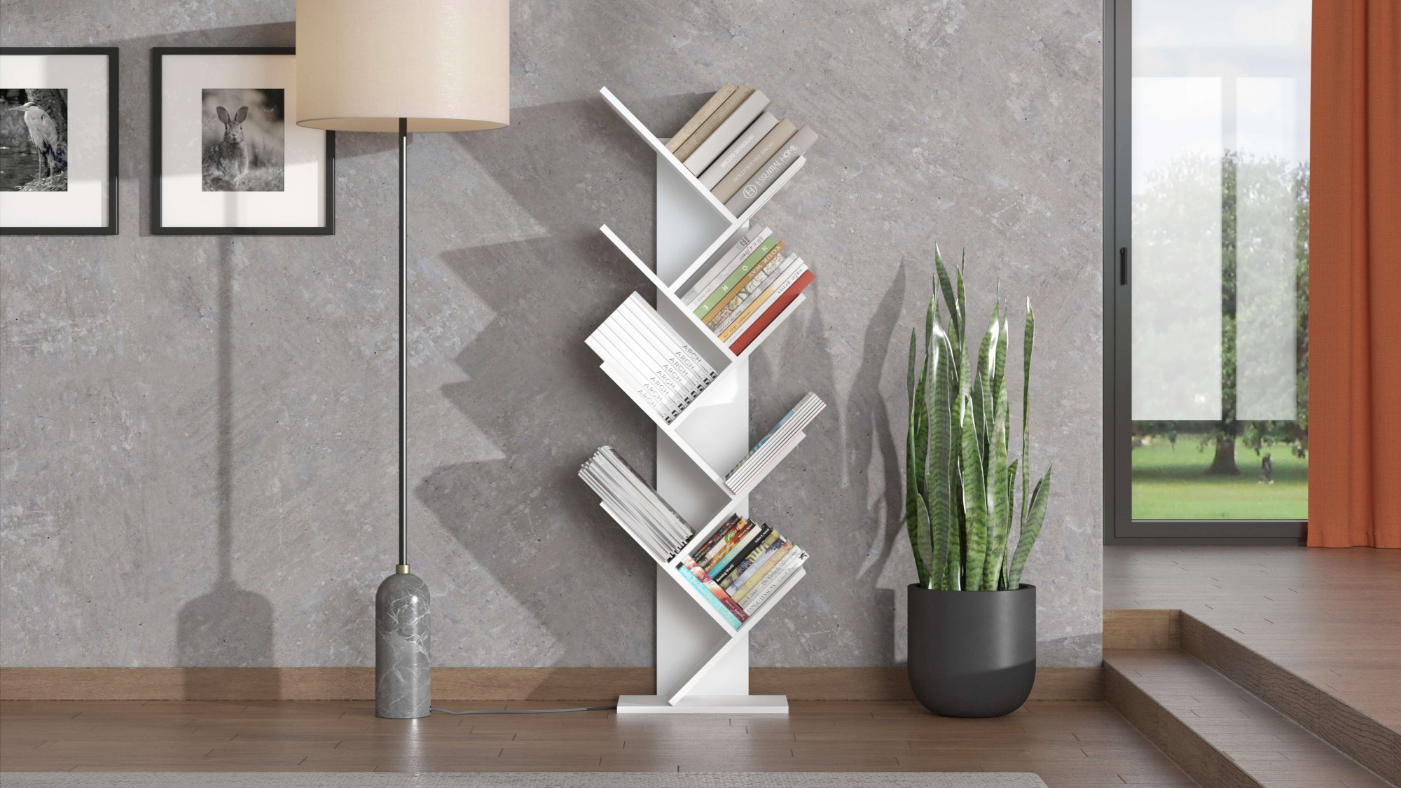 Home affaire Étagère à livres »Monopoli, Standregal, Holzdesign, Wandregal, Dekoregal,  Ast-Optik« bibliothèque design arbre moderne en 2 couleurs – élégante et compacte