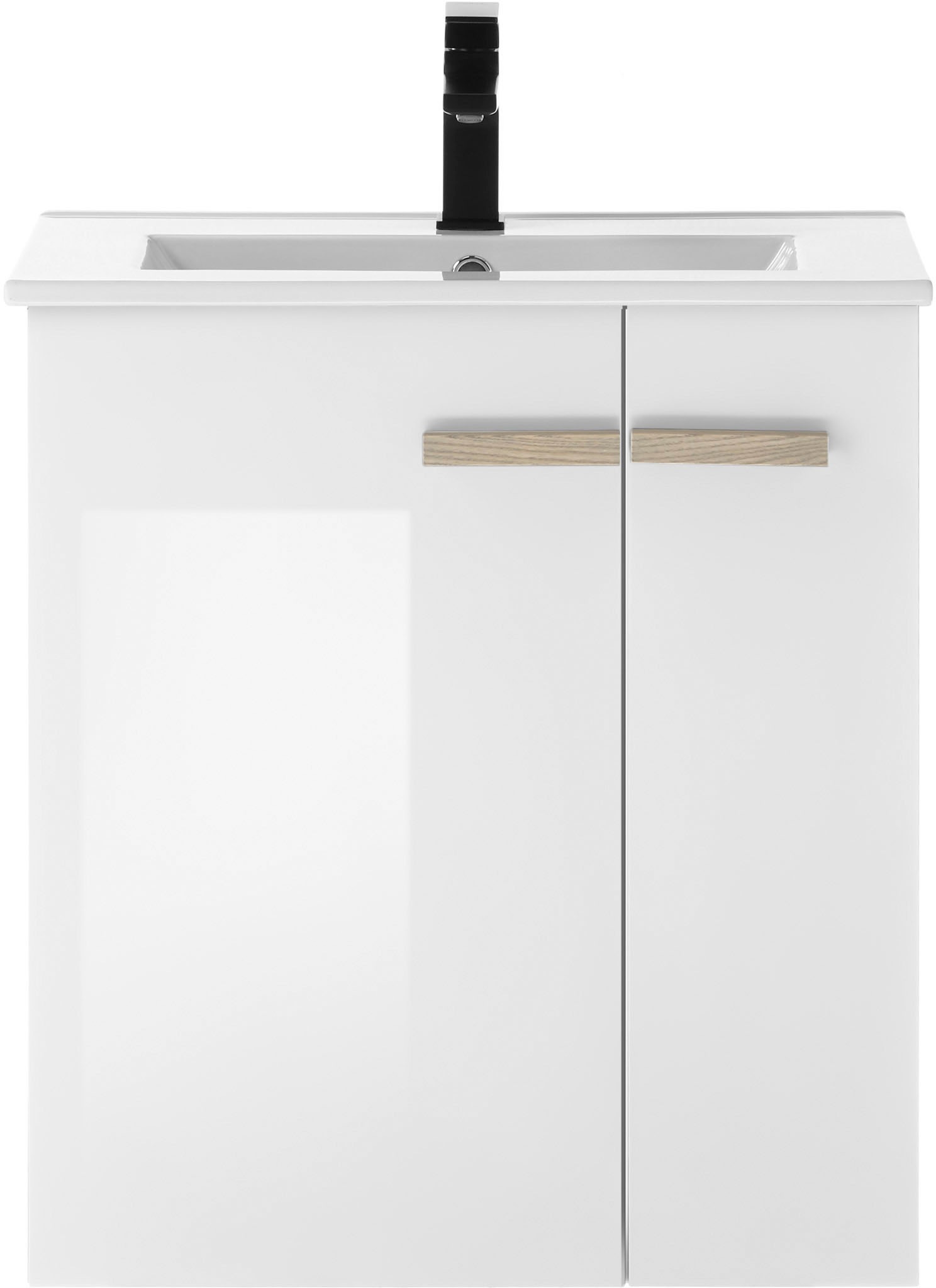 PLACES OF STYLE Waschtisch »SOLiD, Unterschrank inkl. Waschbecken, Badschrank mit Holzgriffe« in zwei Farben verfügbar, inkl. Waschbecken, Breite 60 cm