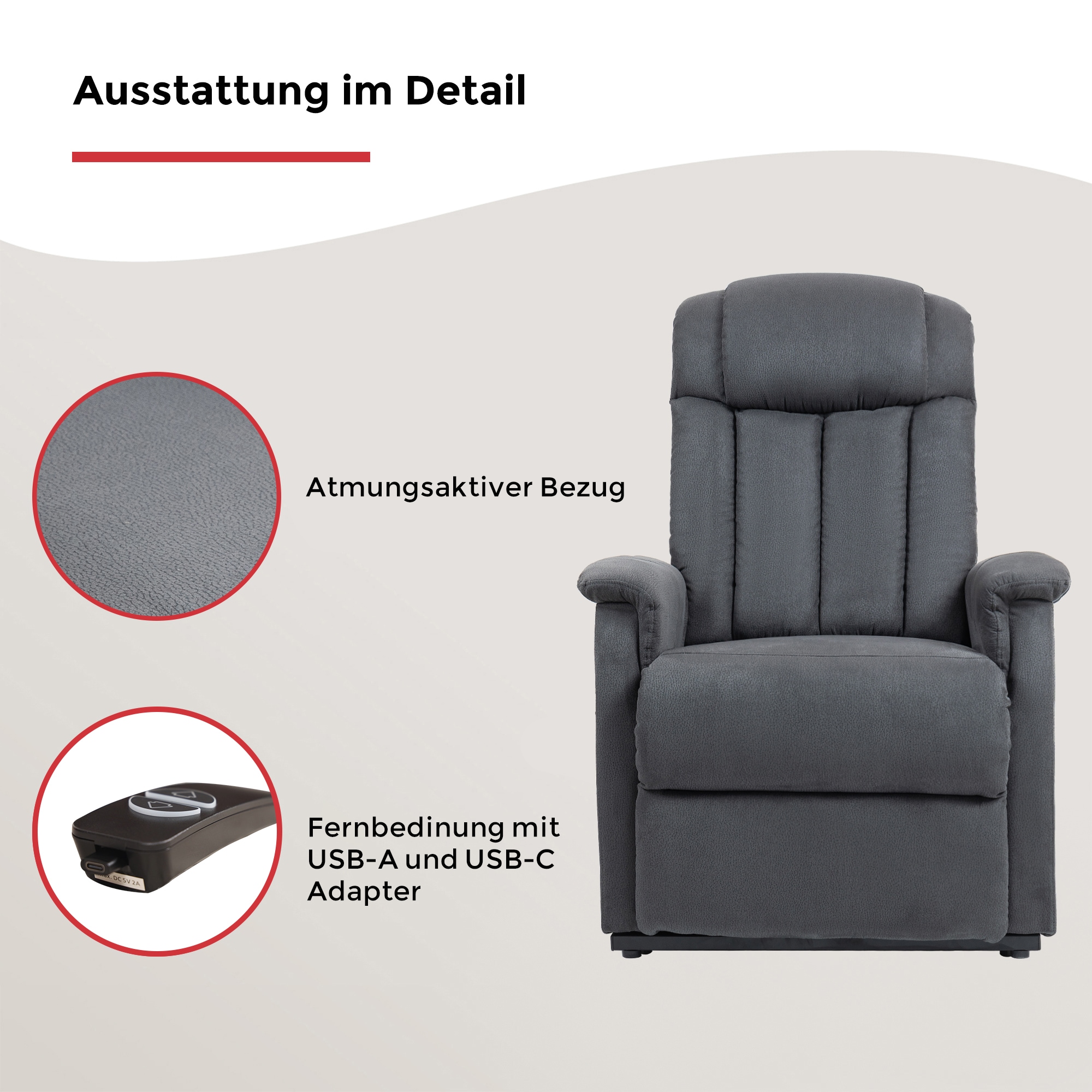 Duo Collection Fauteuil TV »Delphi mit elektrischer Aufstehhilfe« fonction relaxation et ressorts ensachés avec suspension à lames en acier