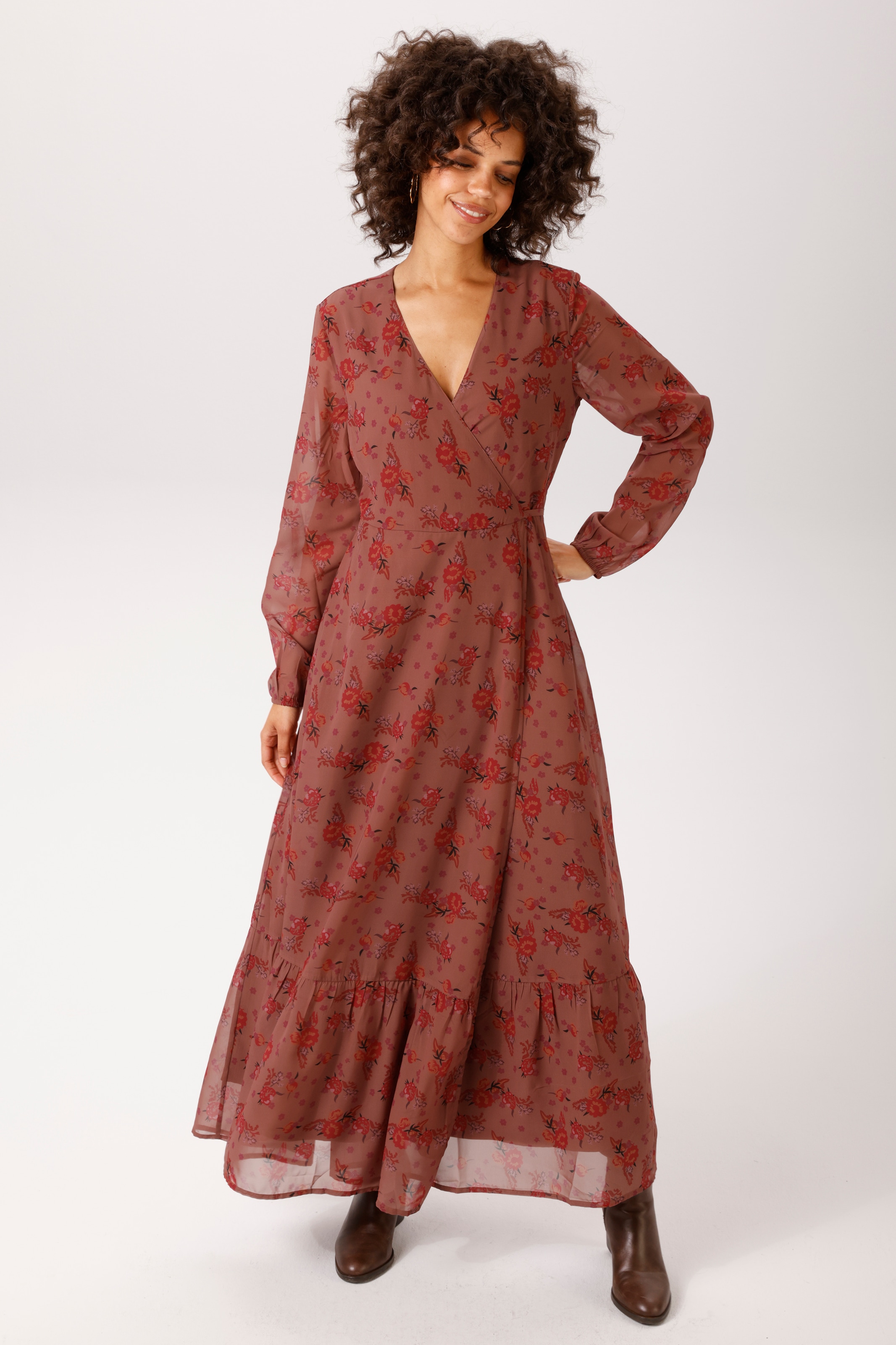 Aniston CASUAL Robe portefeuille avec lien,  avec imprimé floral aux couleurs harmonieuses - NOUVELLE COLLECTION