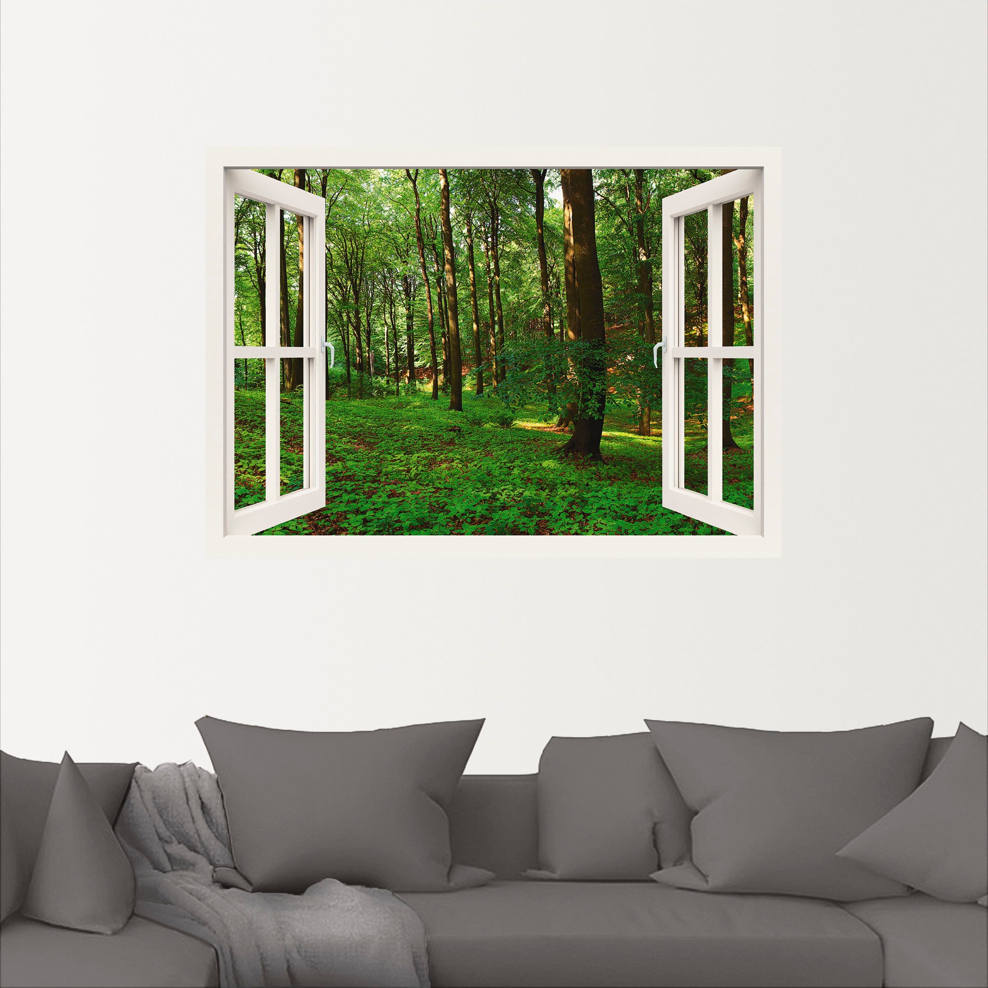 Artland Wandbild »Fensterblick Panorama grüner Sommerwald«, Fensterblick, (1  St.), als Leinwandbild, Wandaufkleber oder Poster in versch. Grössen jetzt  kaufen