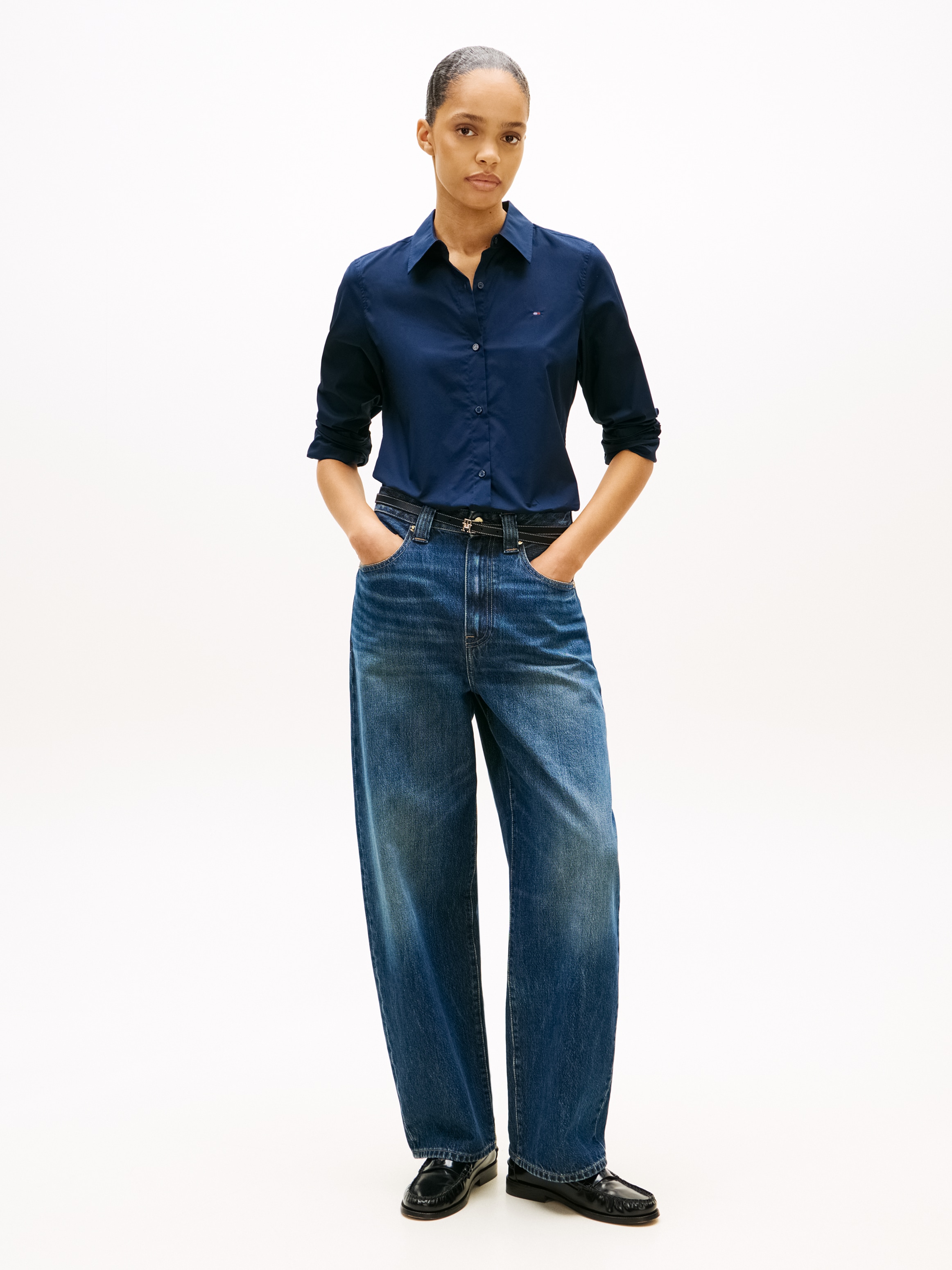 Tommy Hilfiger Hemdbluse »STRETCH REGULAR LS SHIRT« mit gesticktem Tommy Hilfiger Logo